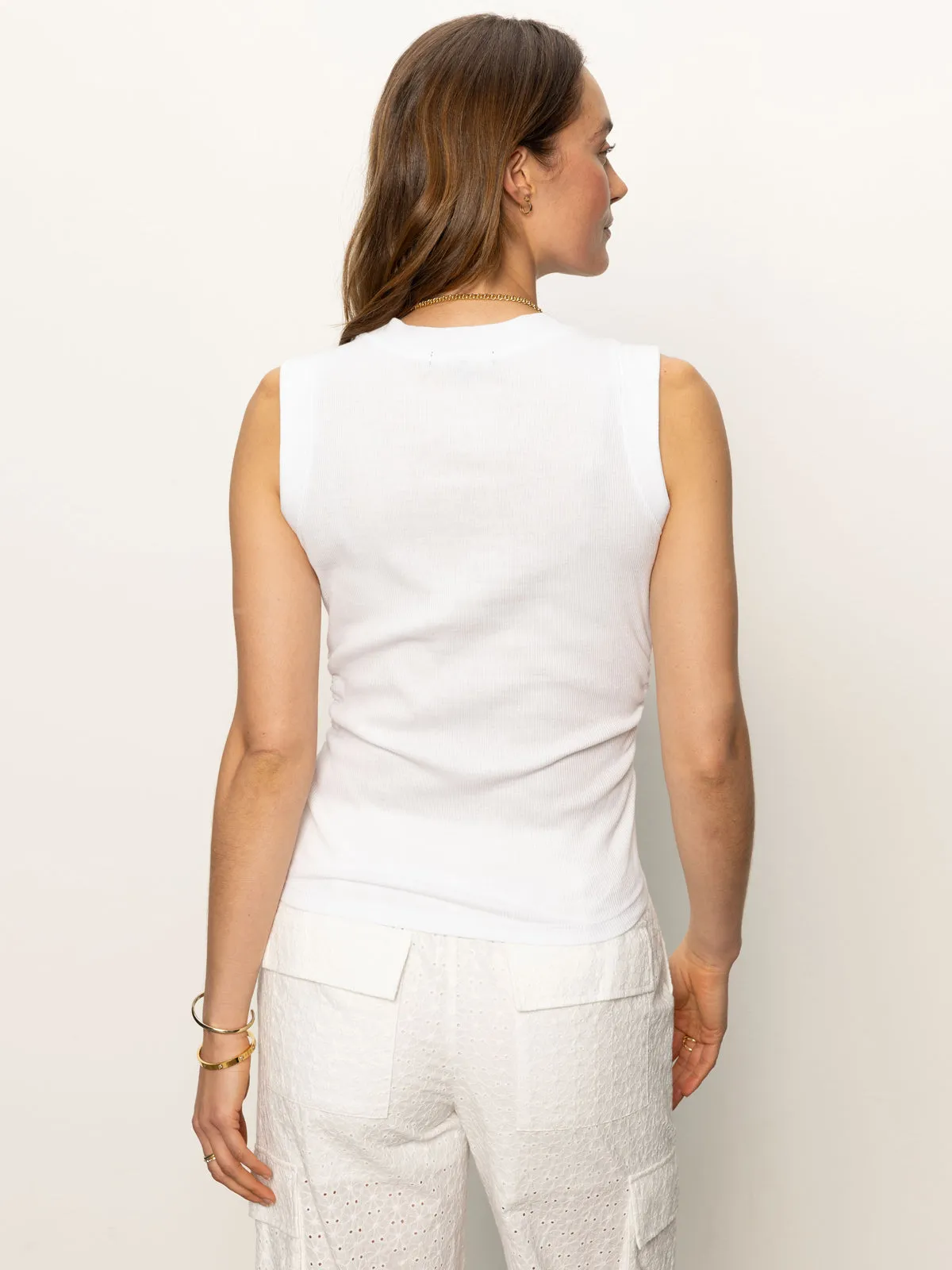 Ribbed Ruched Tank White Comfortable Look