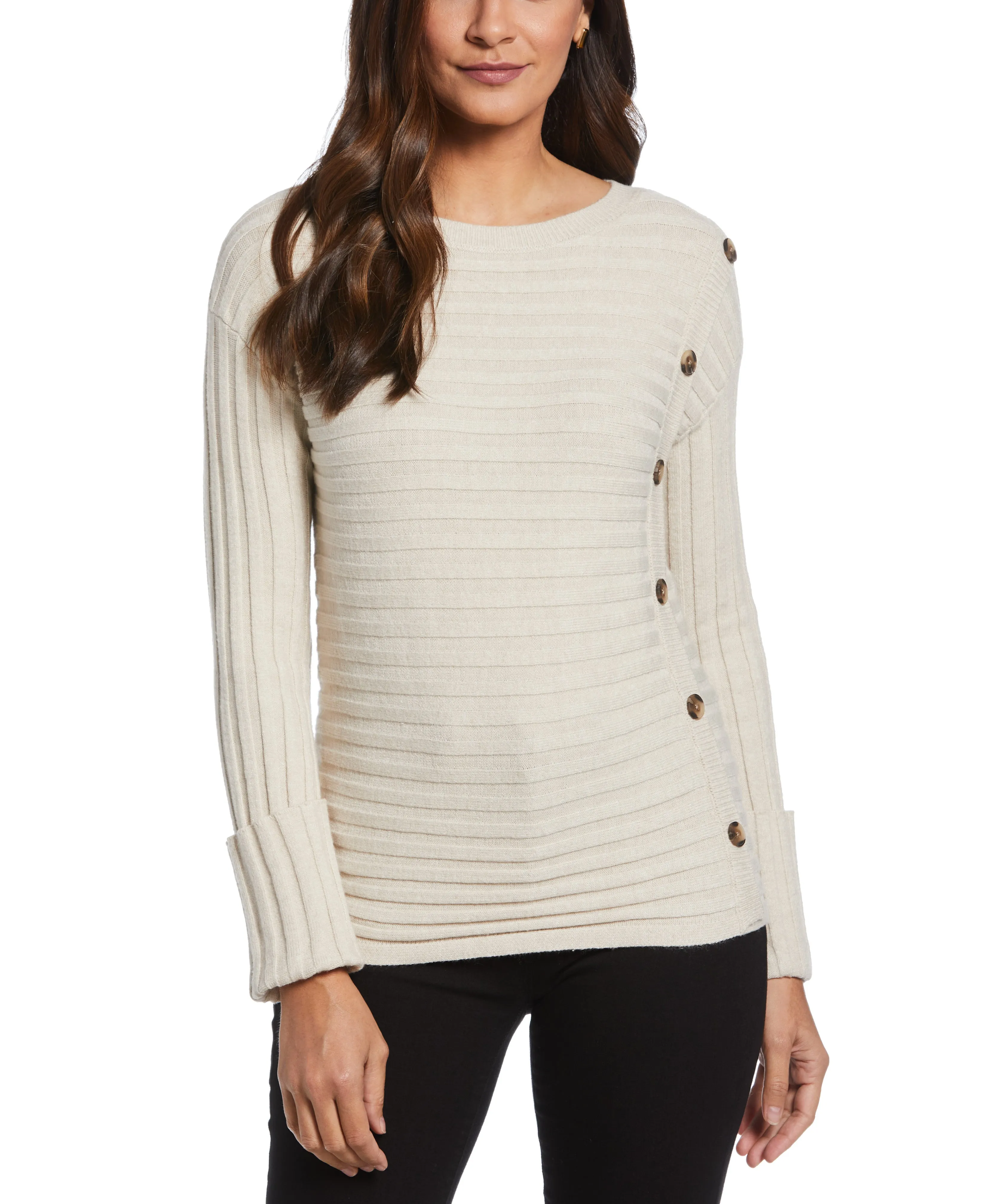 Lightweight insulation Ribbed Sweater with Button Detail