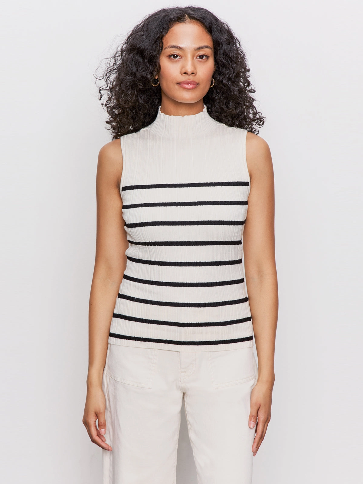 EcoFriendlyMaterial Ribbed Funnel Neck Top Light Oat/Black