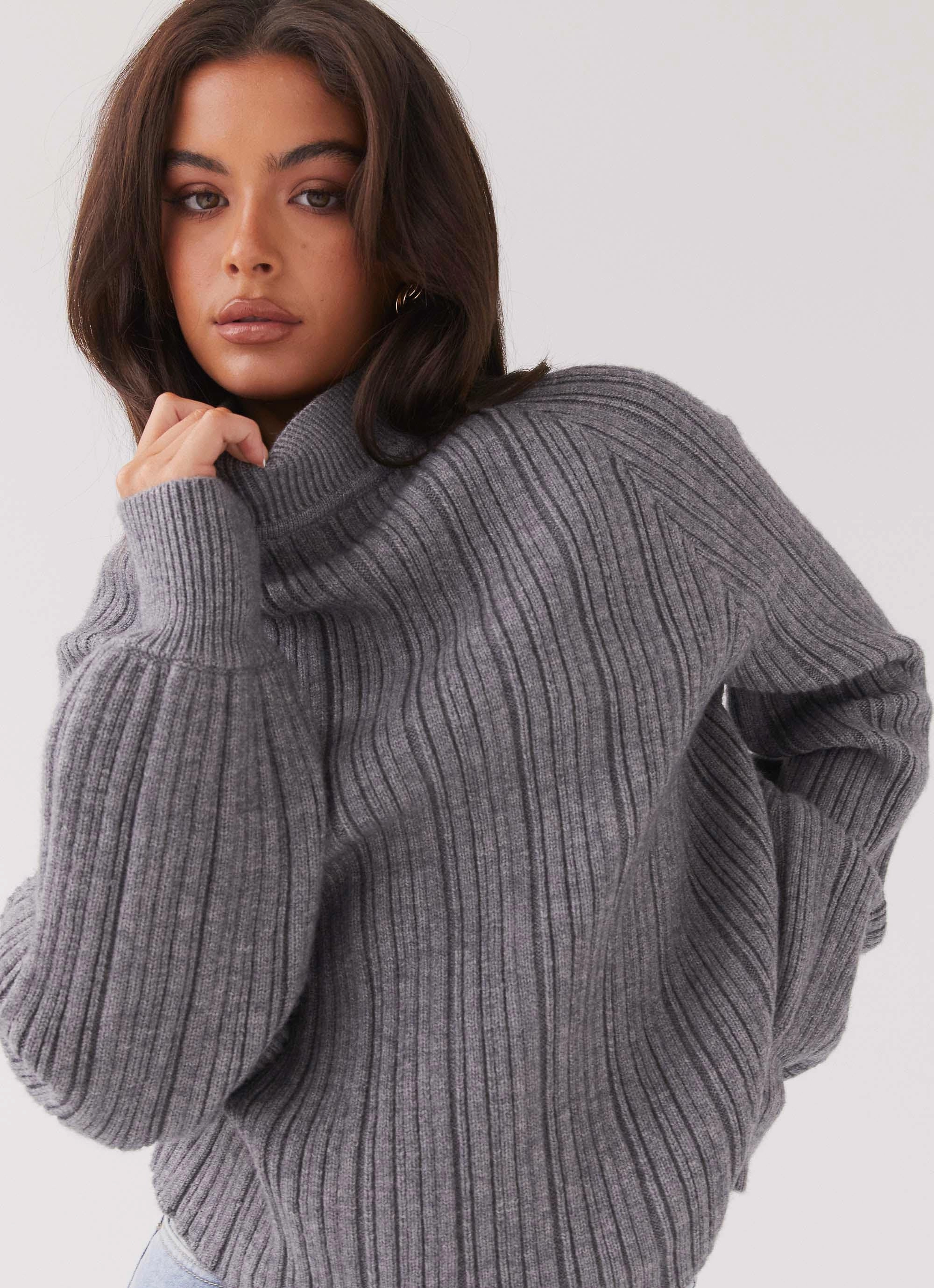 Riley Knit Sweater - Storm Grey No Wrinkle Soft Interior Brushing