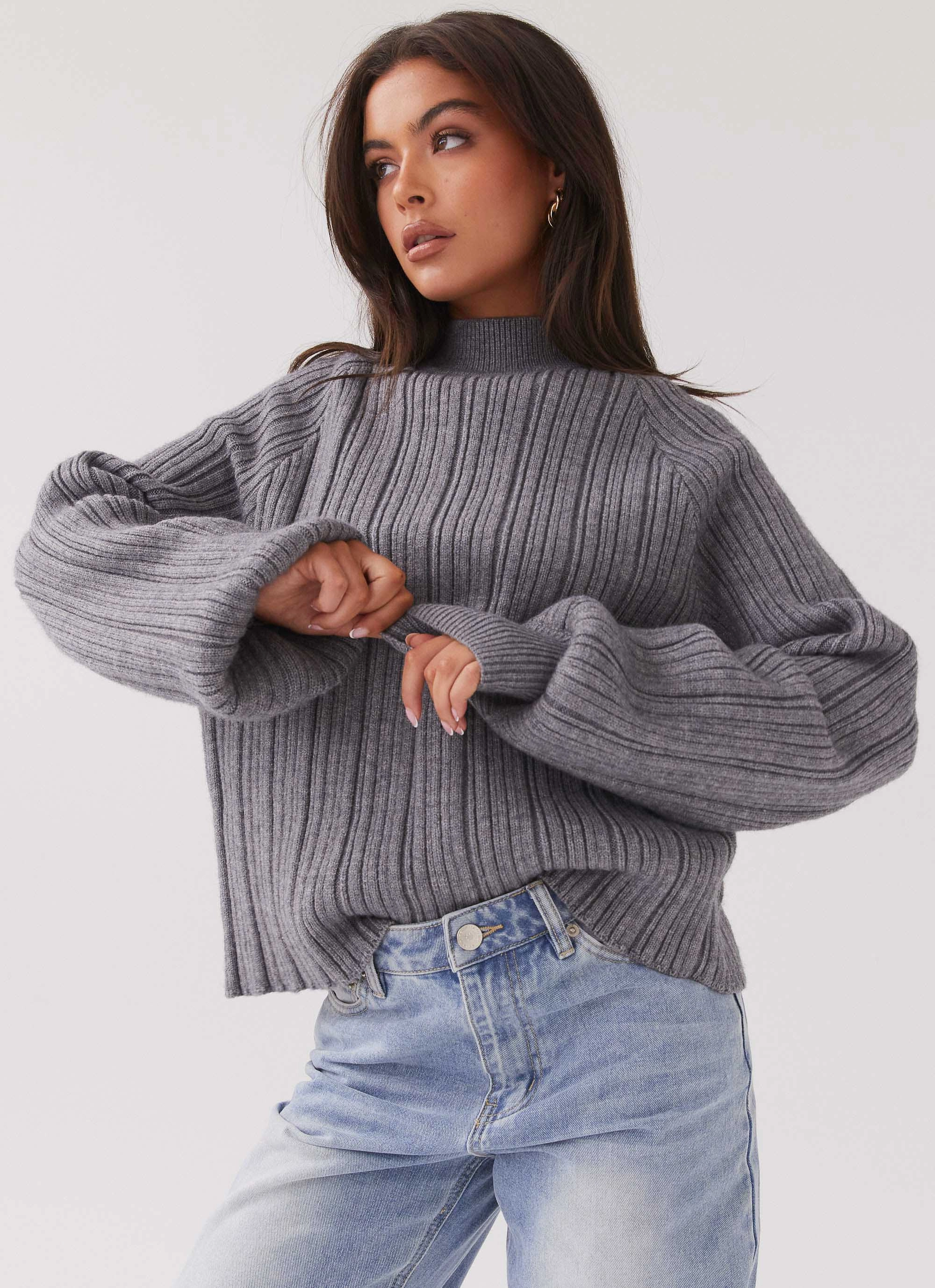 Bonded Fabric Stylish Basics Riley Knit Sweater - Storm Grey