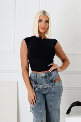 Rin Round Neck Asymmetrical Ruched Tank Top EthicallySourced