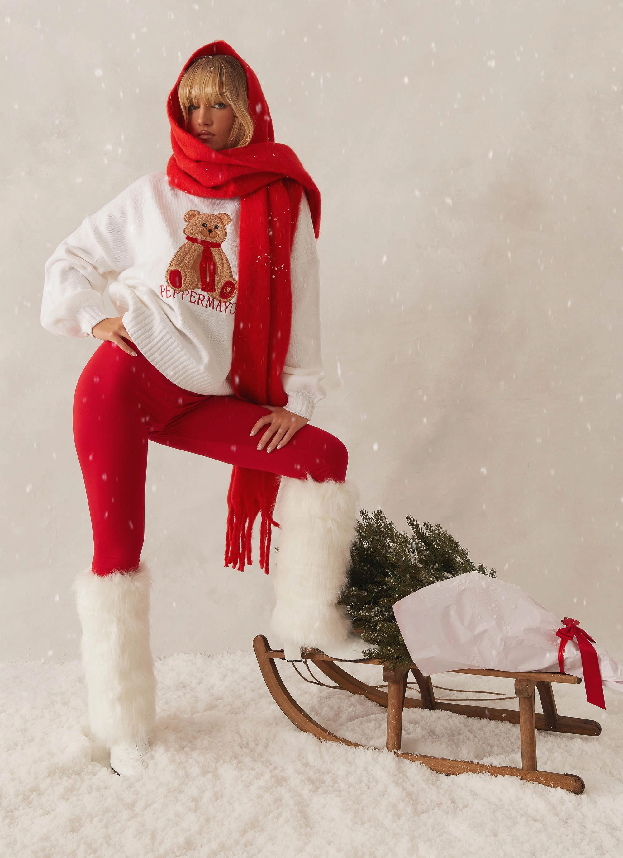 Paddington Oversized Knit Sweater - Ivory Hypoallergenic Padding Faux Fur Collar