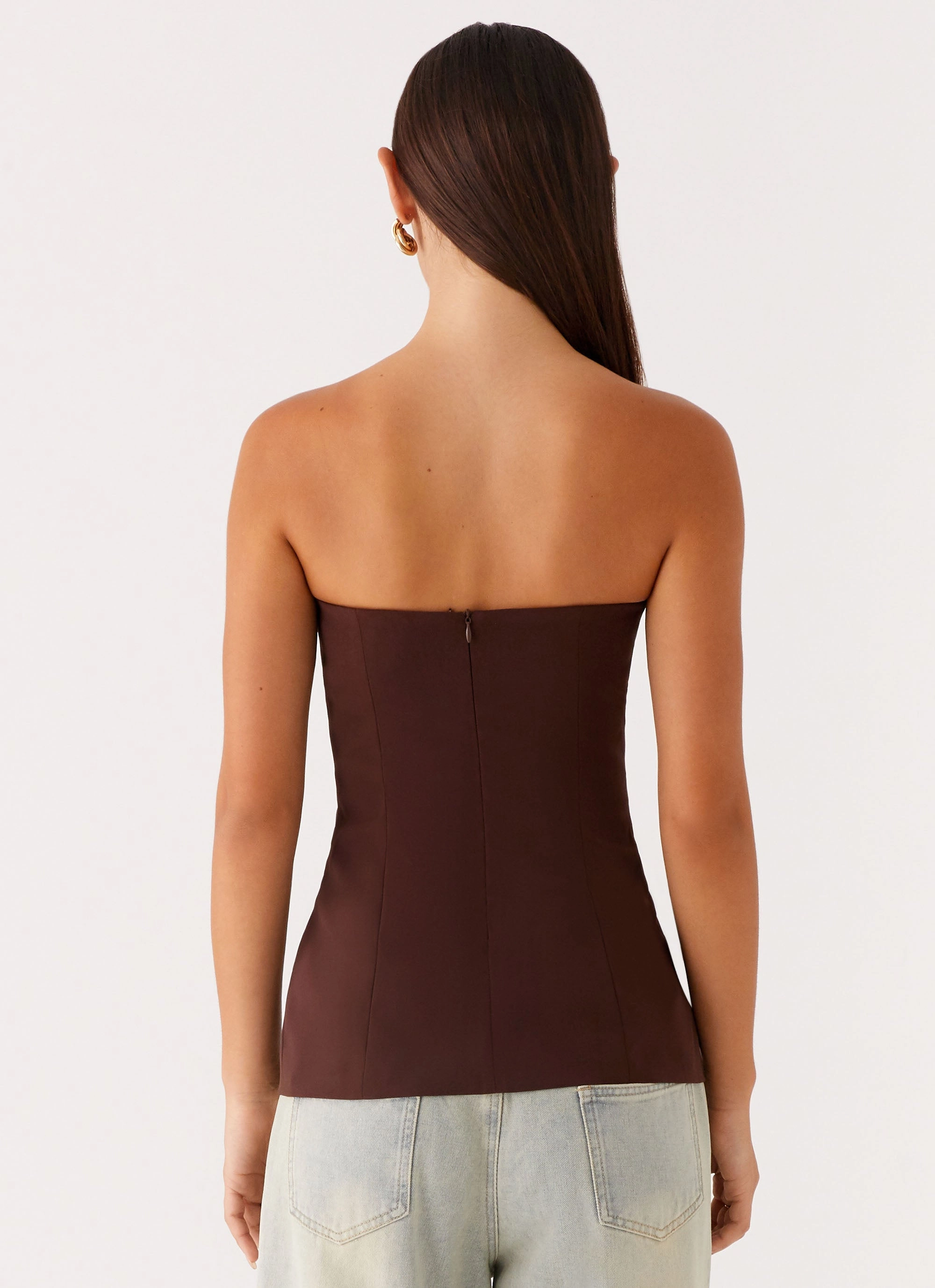 TemperatureRegulating Material DurableStitching Riveria Strapless Top - Chocolate