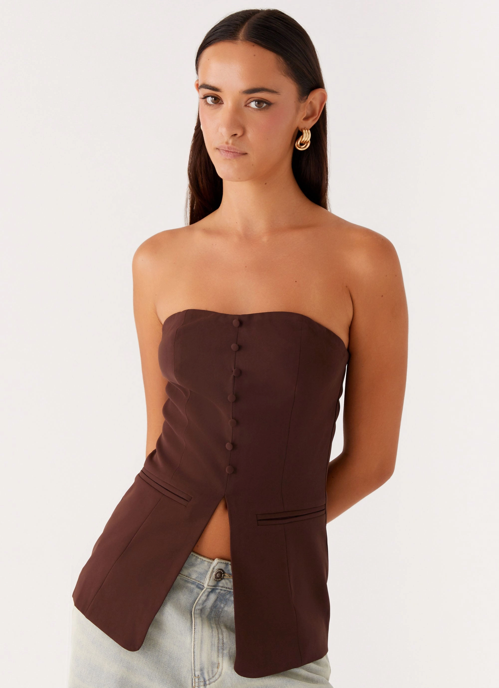 Ultra Soft Handfeel Riveria Strapless Top - Chocolate