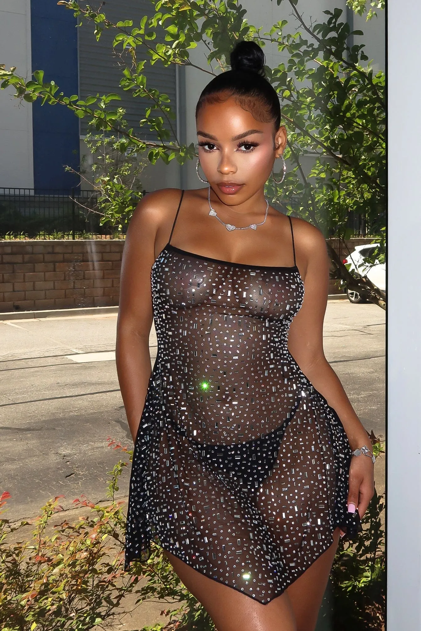 Glam Touch Rock 4 You Mesh Rhinestone Mini Dress