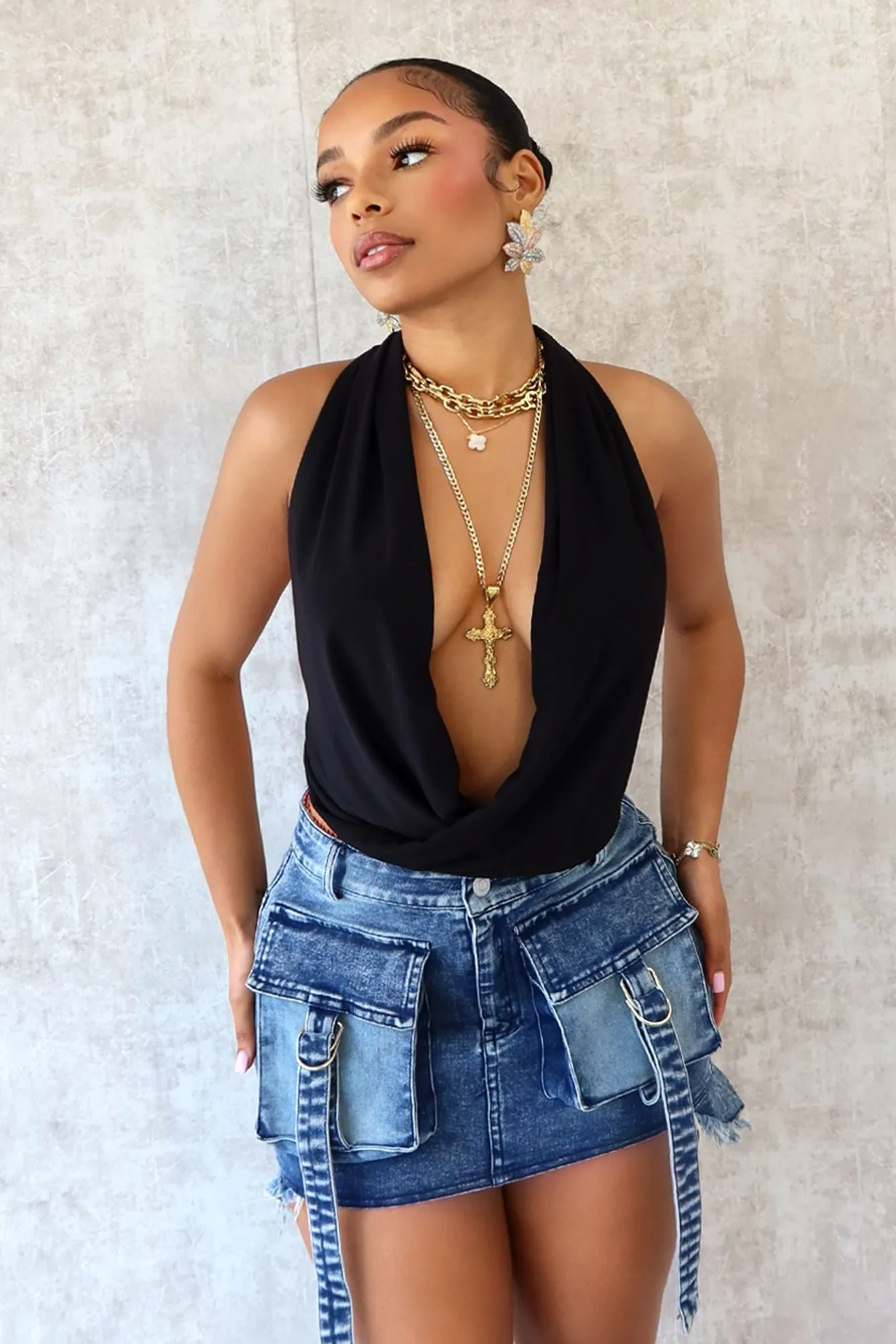 Francis Cowl Neck Back Tie Top High Neckline Structure