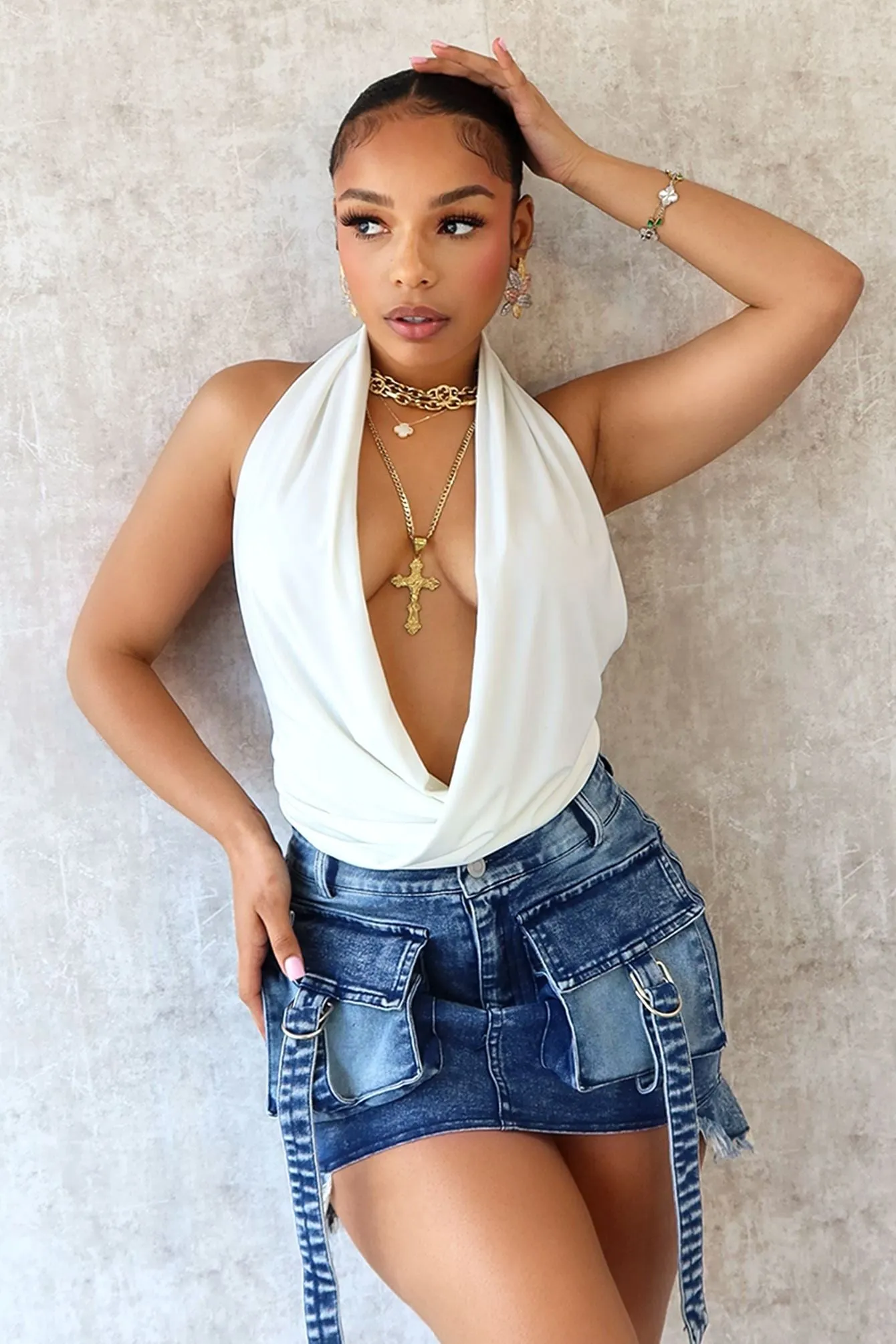 Durable Reinforced Hems Francis Cowl Neck Back Tie Top Timeless Cut Basic Tee