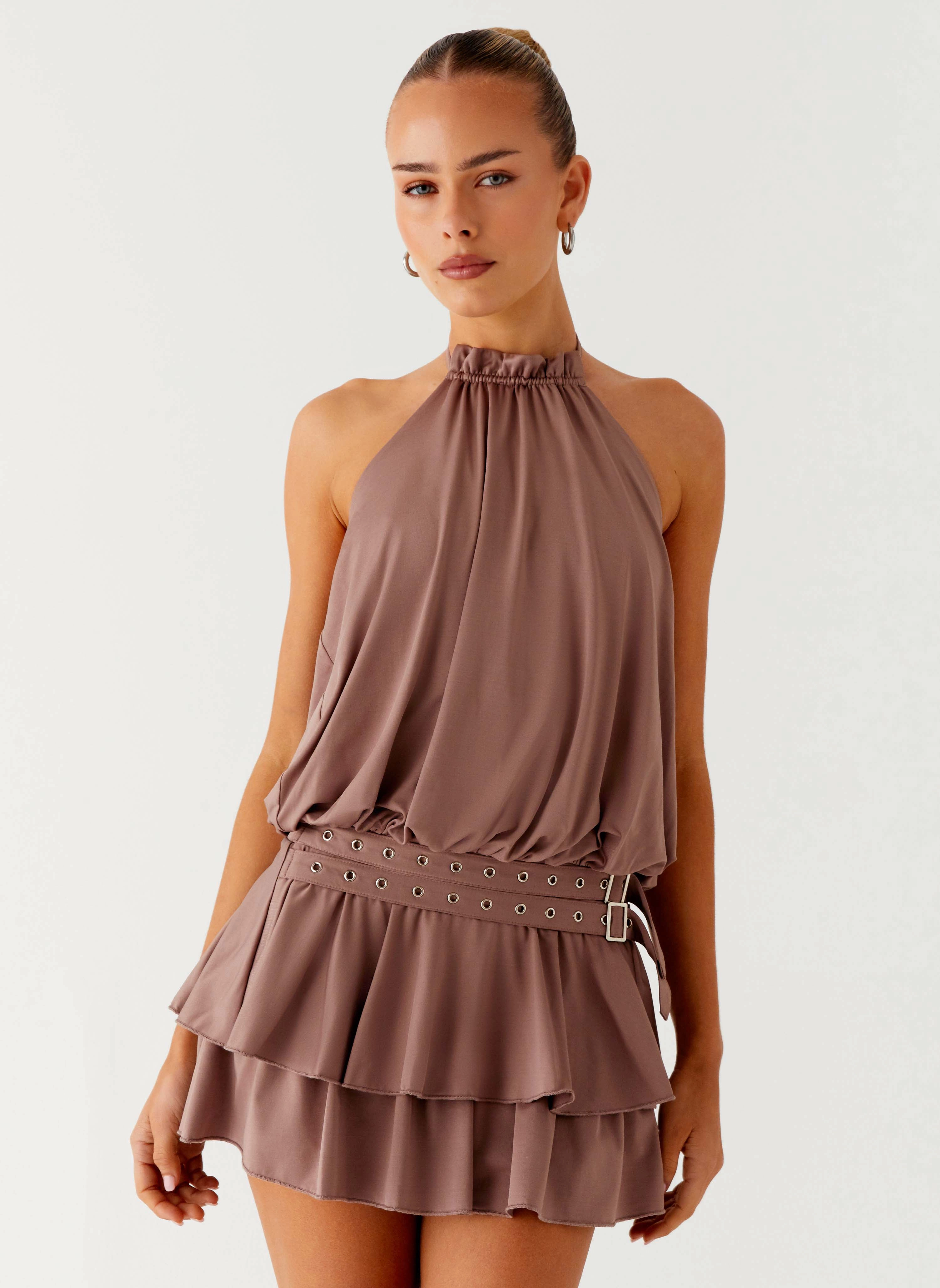 Dopamine Belt Mini Dress - Taupe Everyday Look Light Moodboard