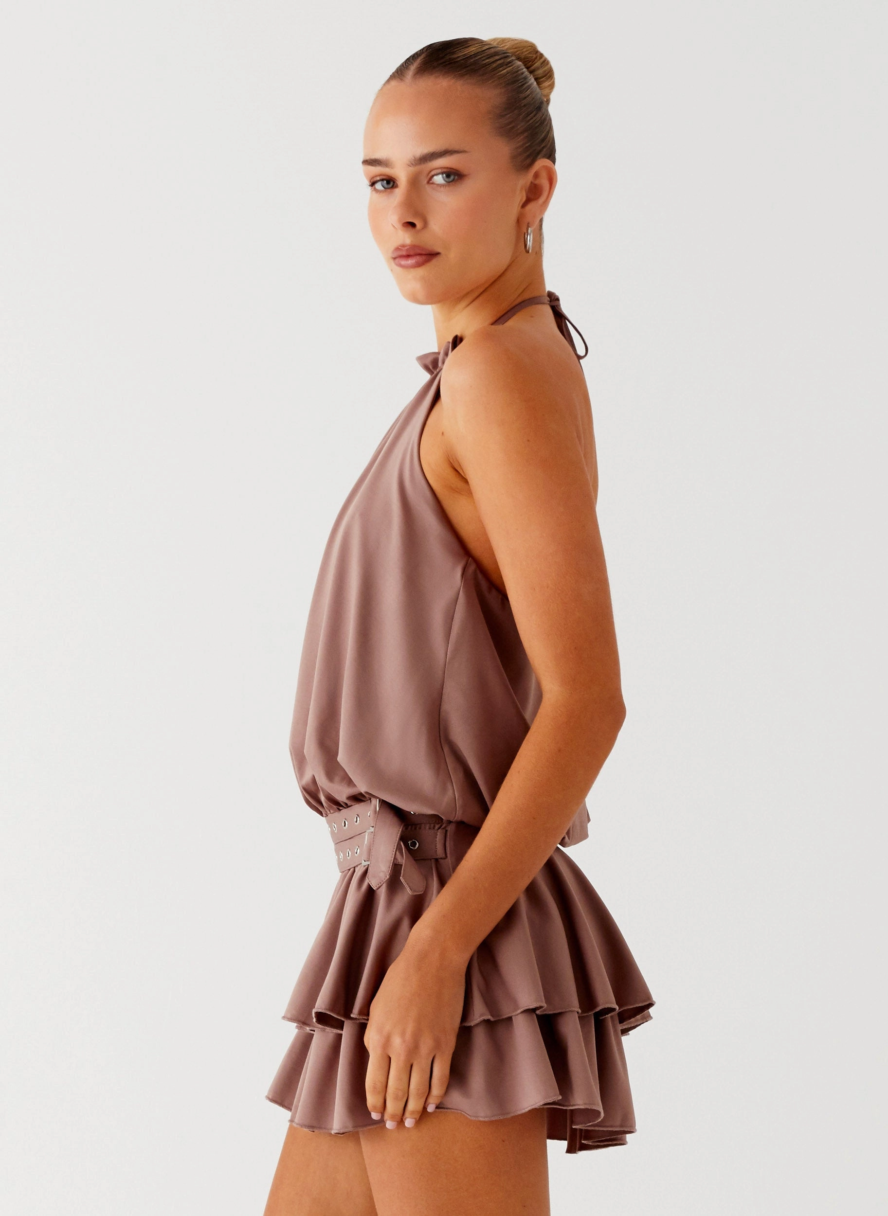Dopamine Belt Mini Dress - Taupe Non Irritating Edges