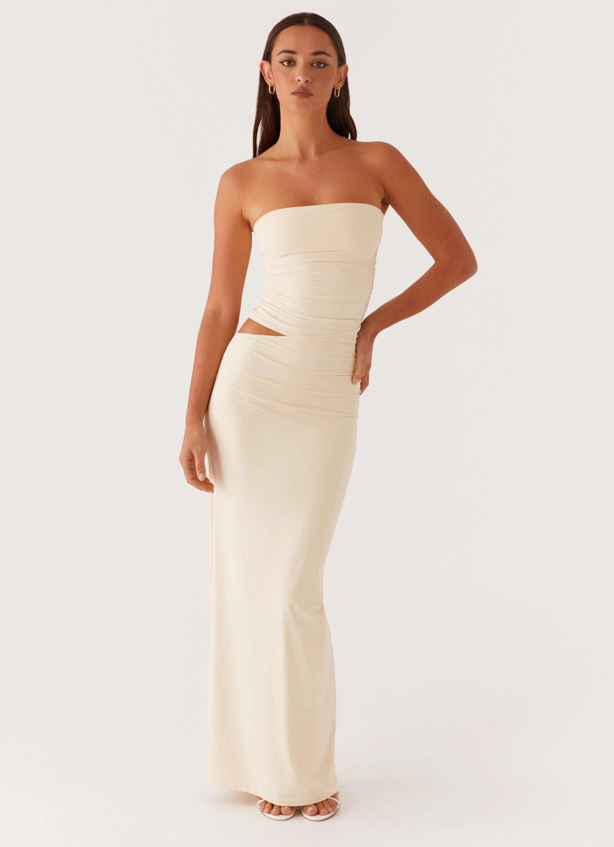 Relax Draping Romee Strapless Maxi Dress - Pastel Yellow