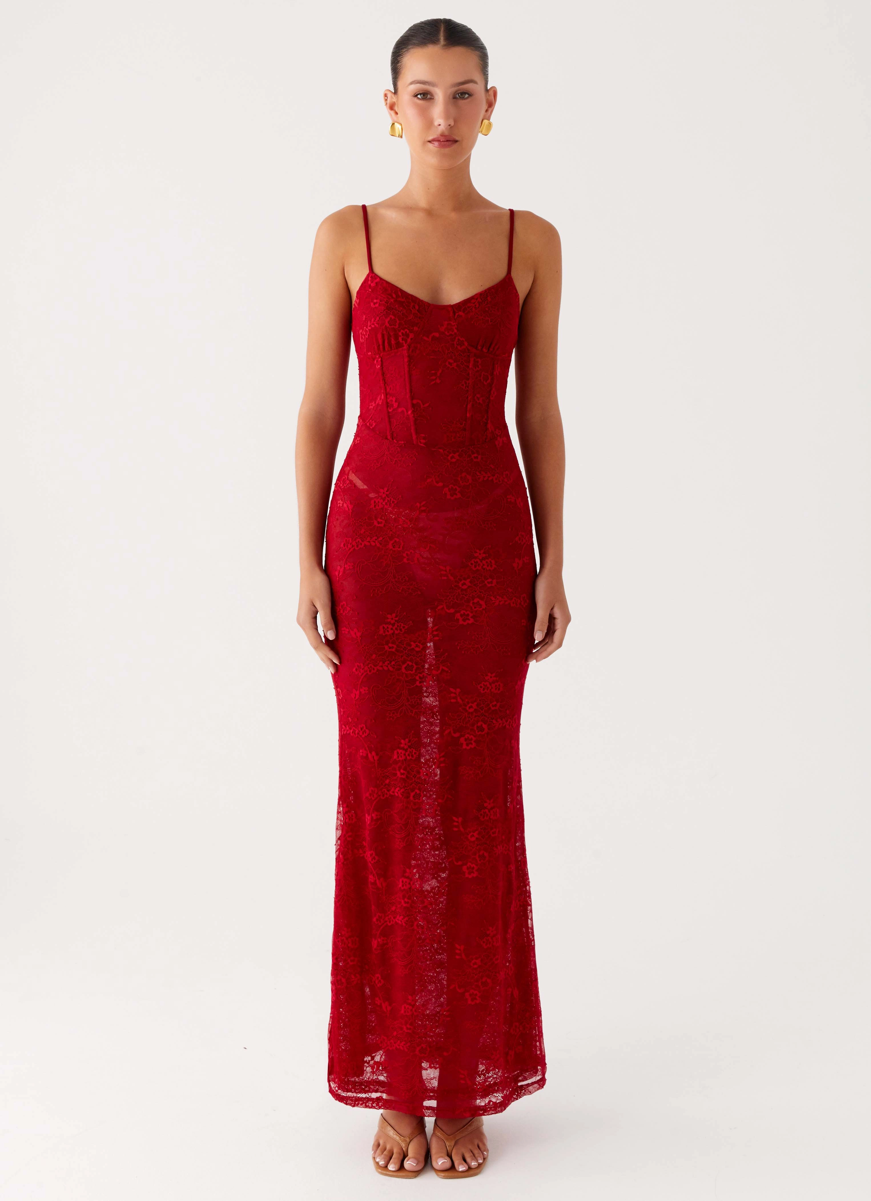 Rosa Corset Maxi Dress - Red Perfect for Layering