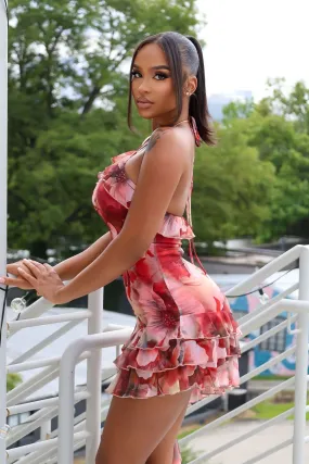 Street Elegance Rosefall Asymmetry Midi Dress