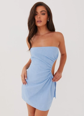 Rosella Linen Mini Dress - Blue Red Carpet Look Sophisticated Casual
