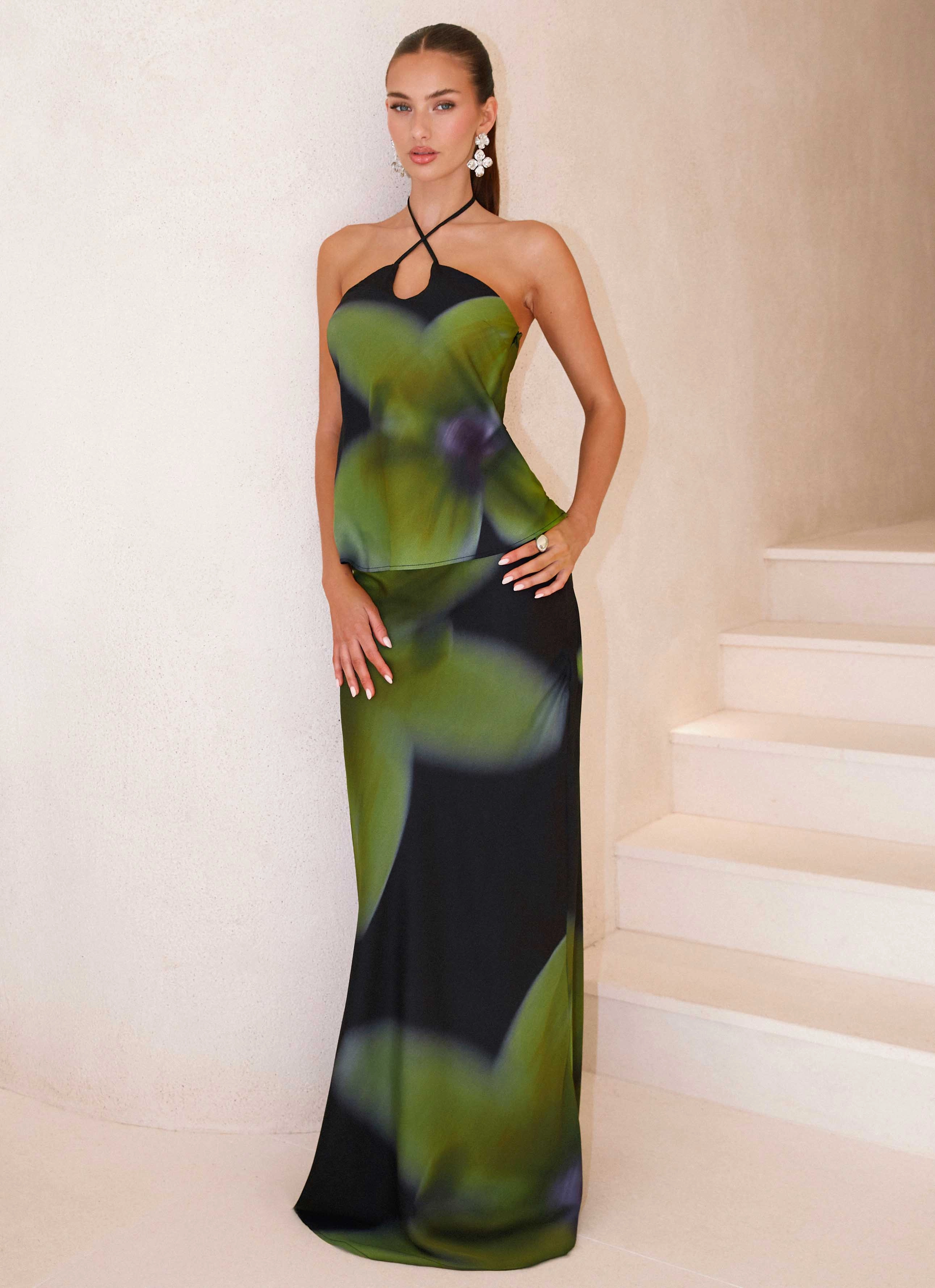 Rosetta Maxi Skirt - Lime Flower Adjustable Fit Knee Length