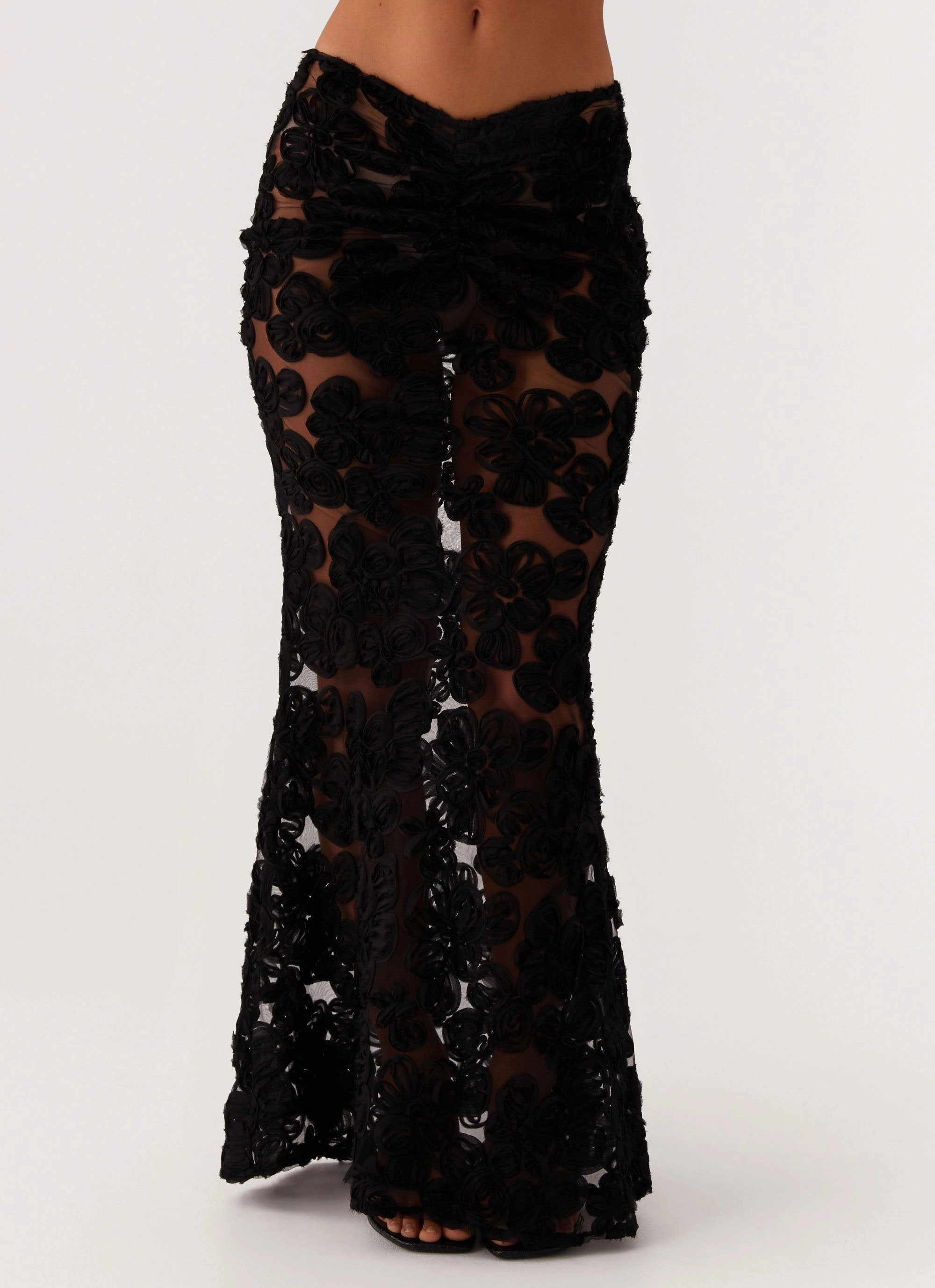 Fiorella Floret Maxi Skirt - Black Double Layer Construction Vibrant color