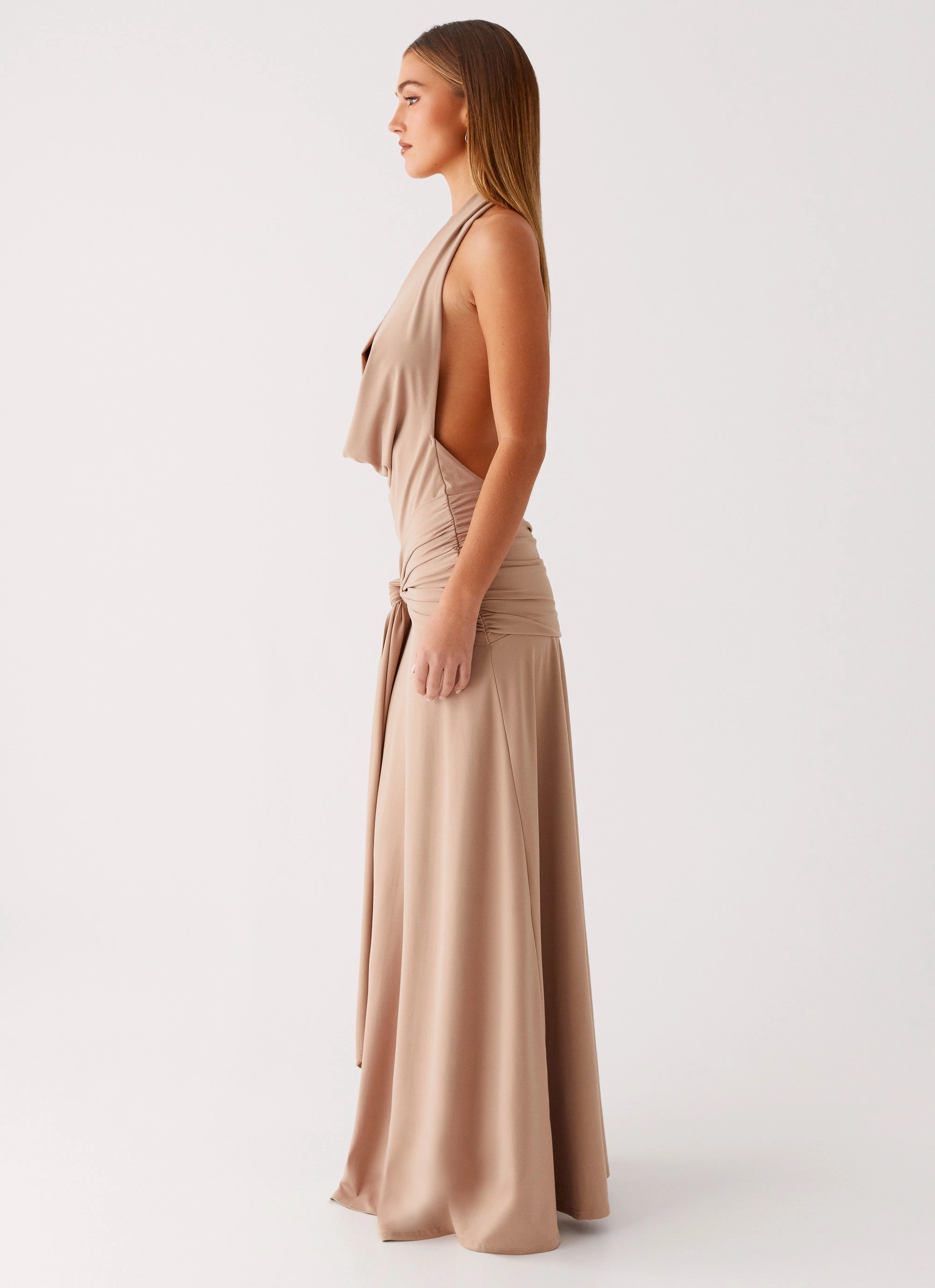 Lower Hem Rowan Ray Cowl Maxi Dress - Light Taupe
