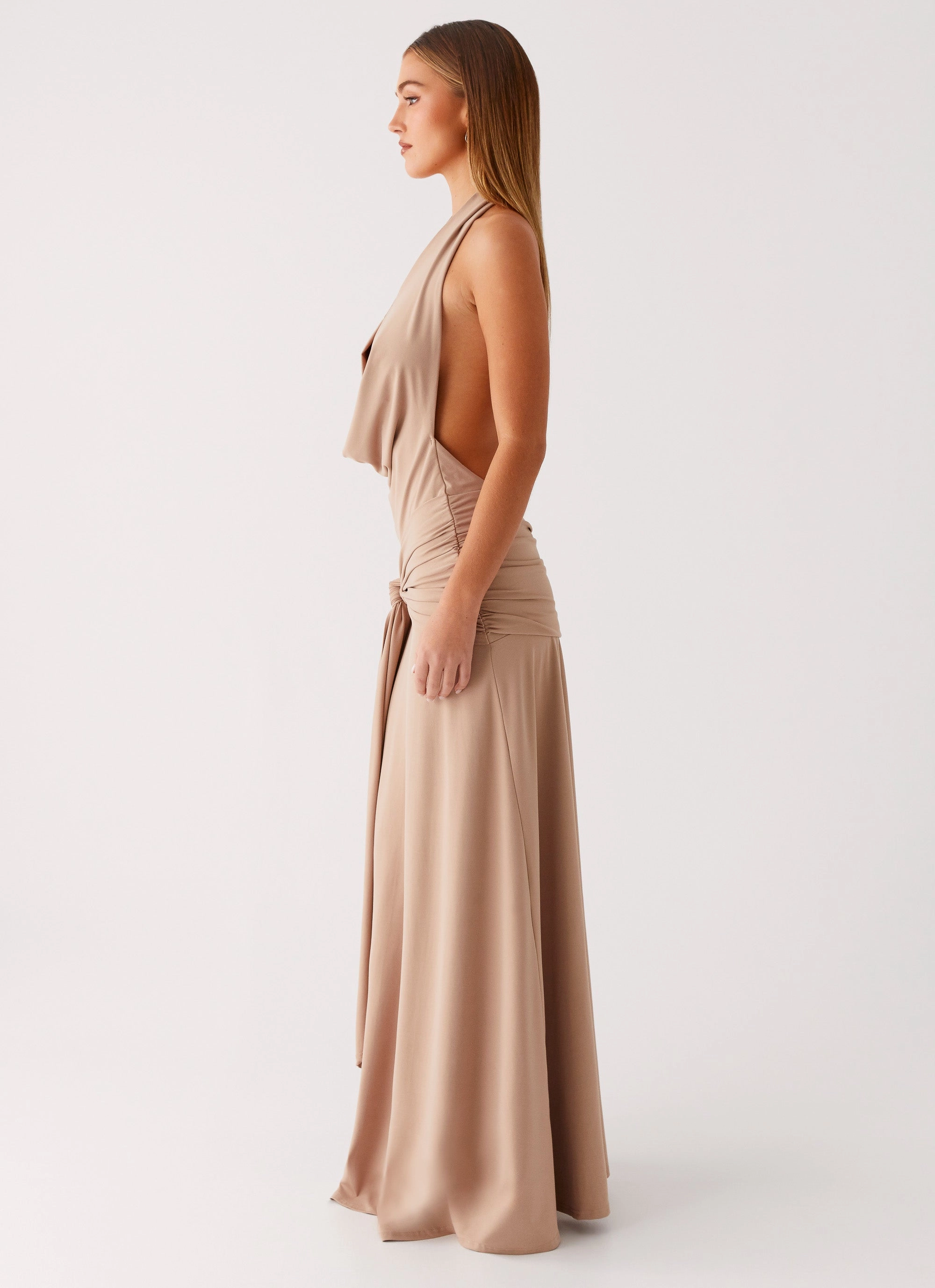 Rowan Ray Cowl Maxi Dress - Light Taupe Daily Mood MultiPurposePockets