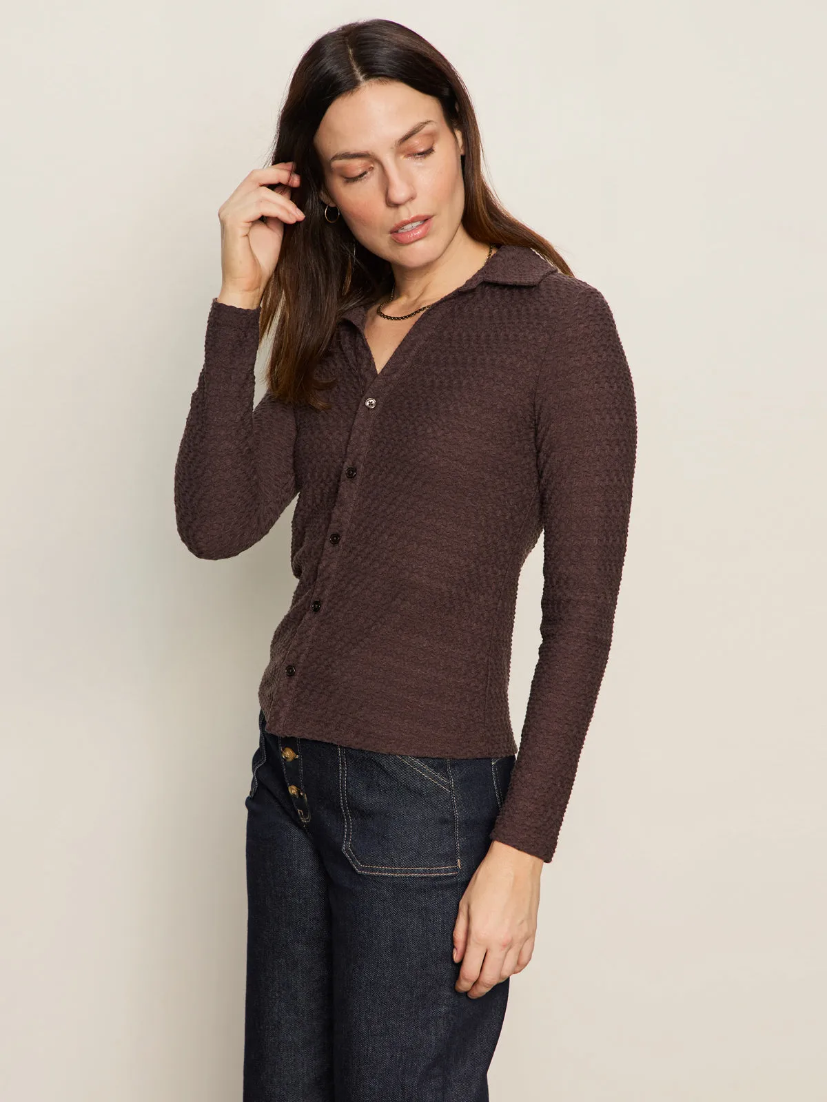 Fitted Design Textured Knit Dreamgirl Top Semi Sweet