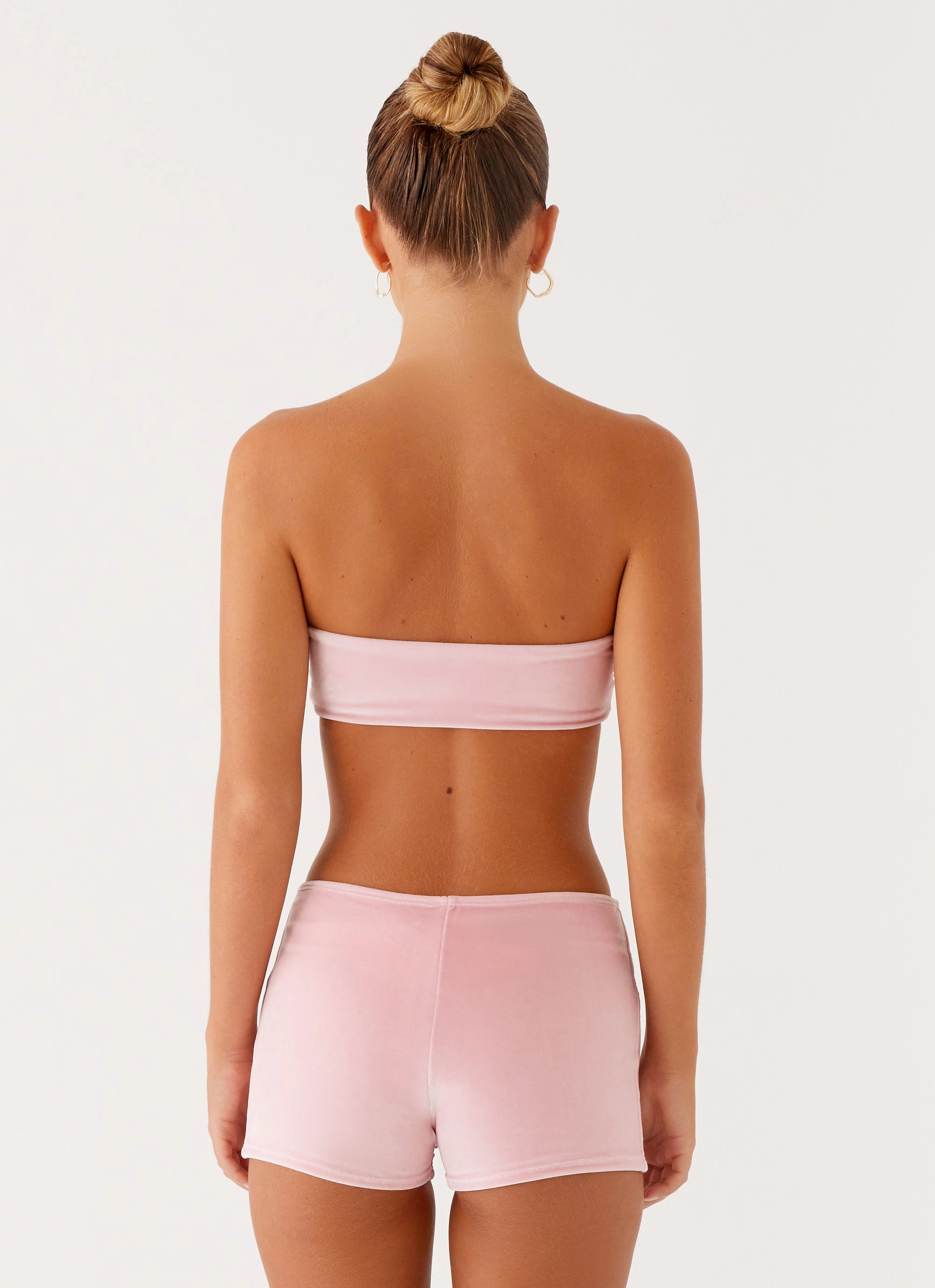 Natalina Bandeau Swim Top - Pink Rash Free Lining Bow Accent