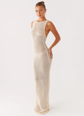 Beach House Crochet Maxi Dress - White Soft Material