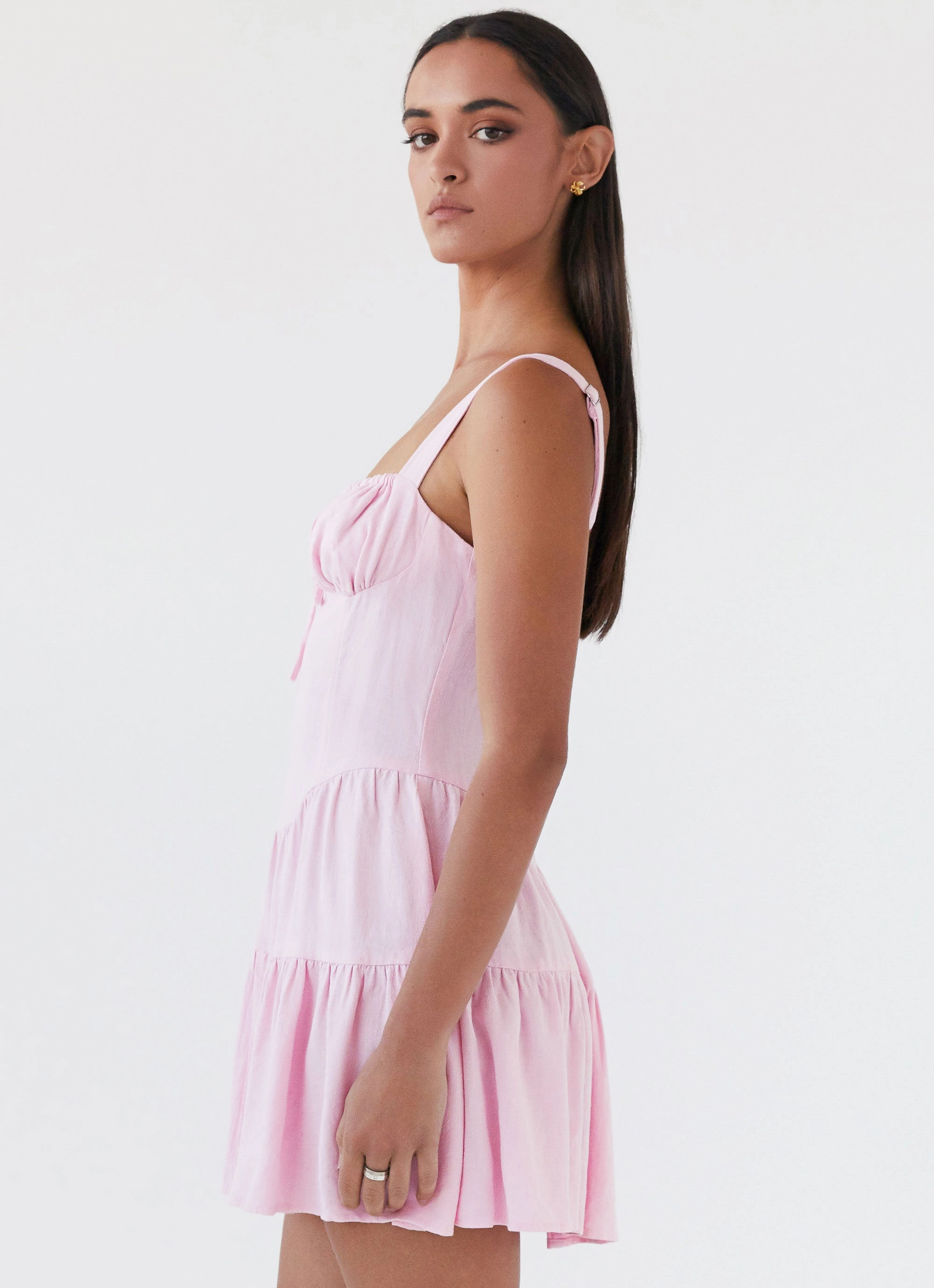 Lucie Linen Mini Dress - Pink mix and match Celebrity Style