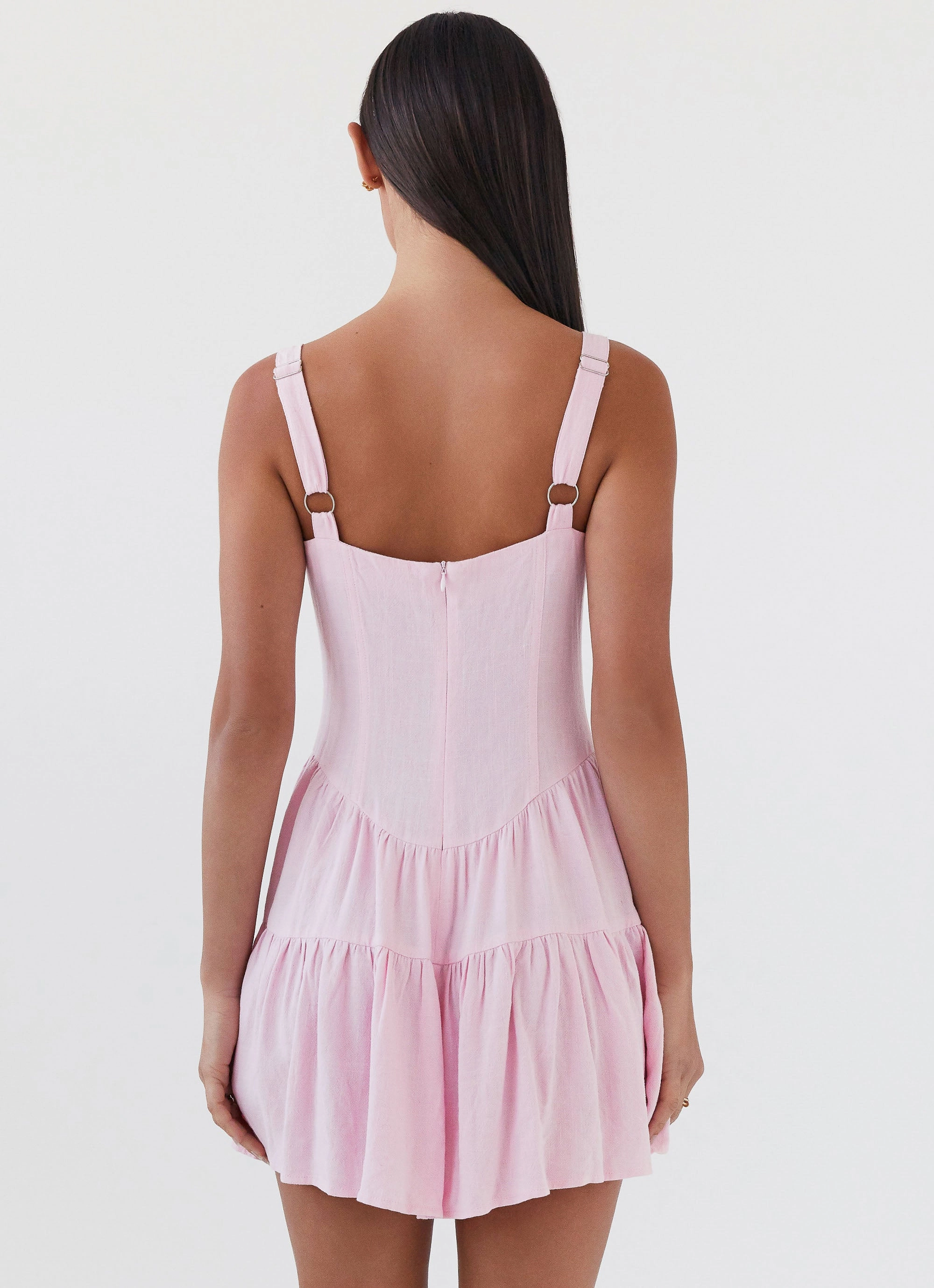 Lucie Linen Mini Dress - Pink Convertible Style