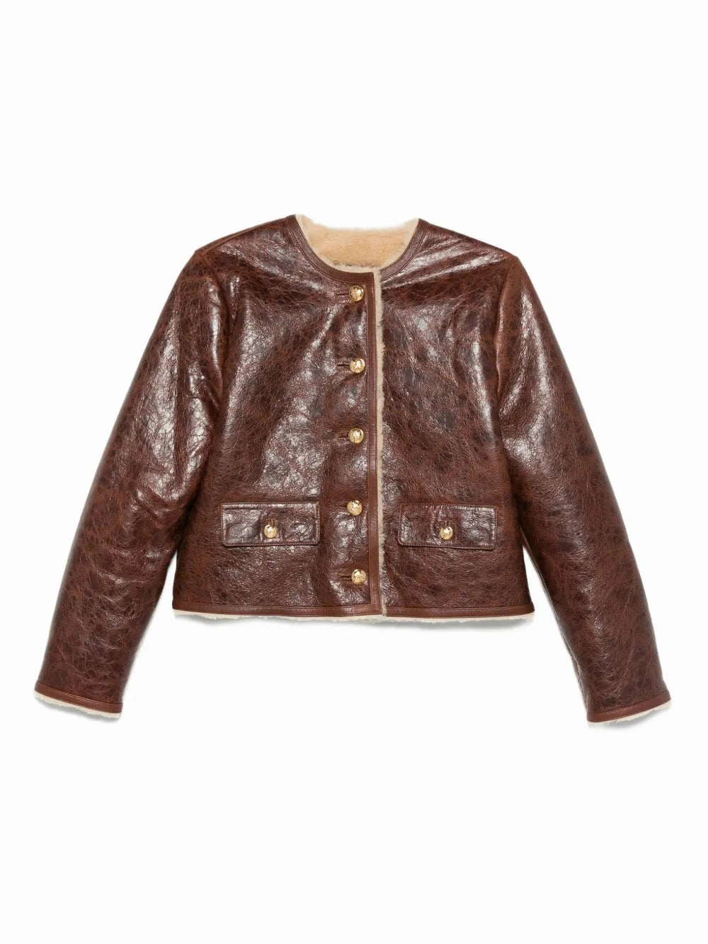 Taped Seams Zanie Short Shearling Coat in Vintage Whiskey
