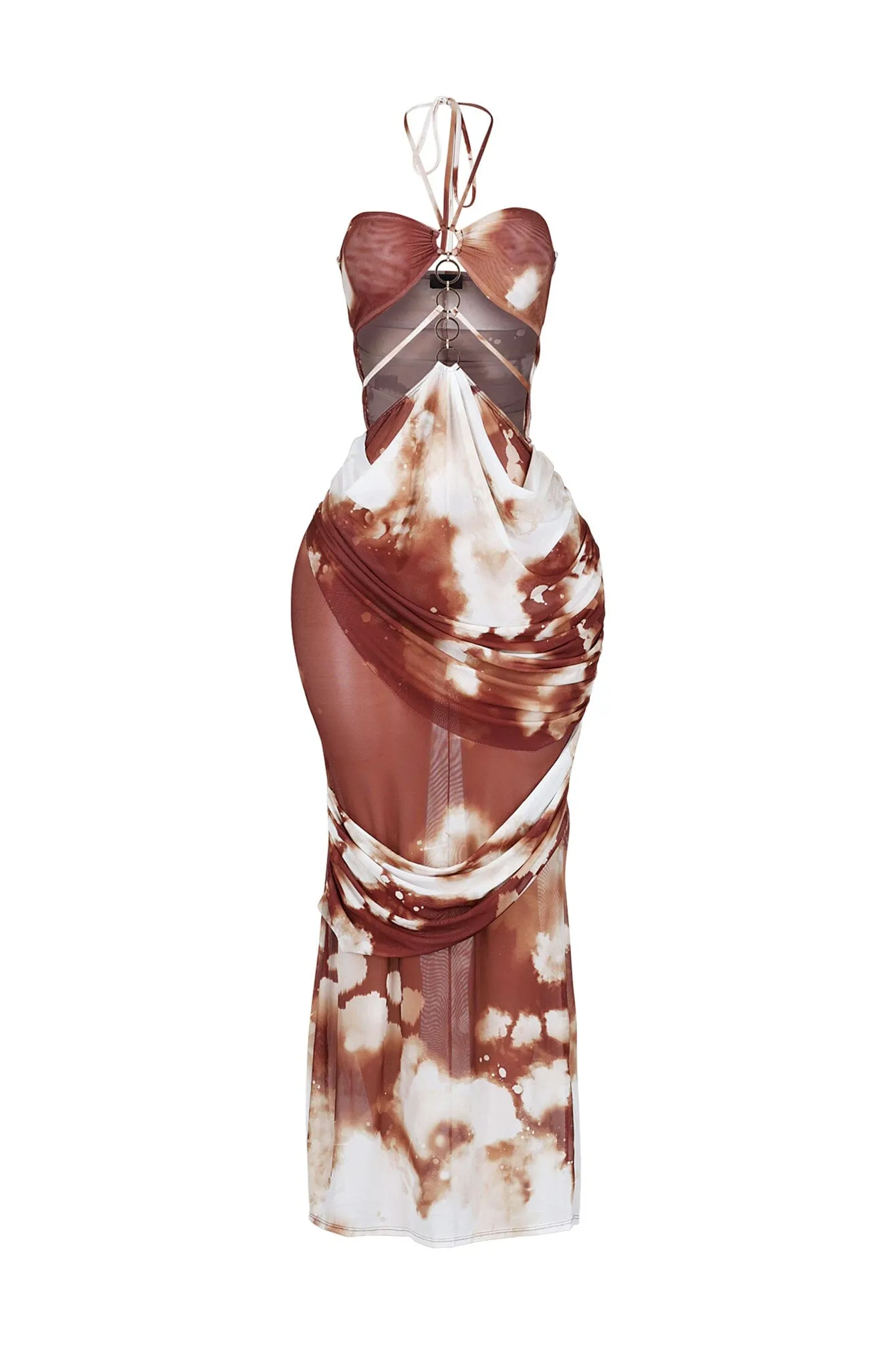 Rust Afterdark Mesh Print Halter Maxi Dress Chic Comfort