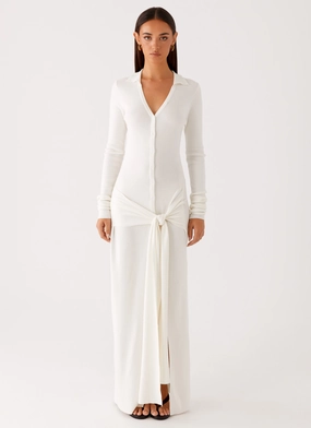 Lounge Vibes Romantic Bloom Sabetha Knit Maxi Dress - White