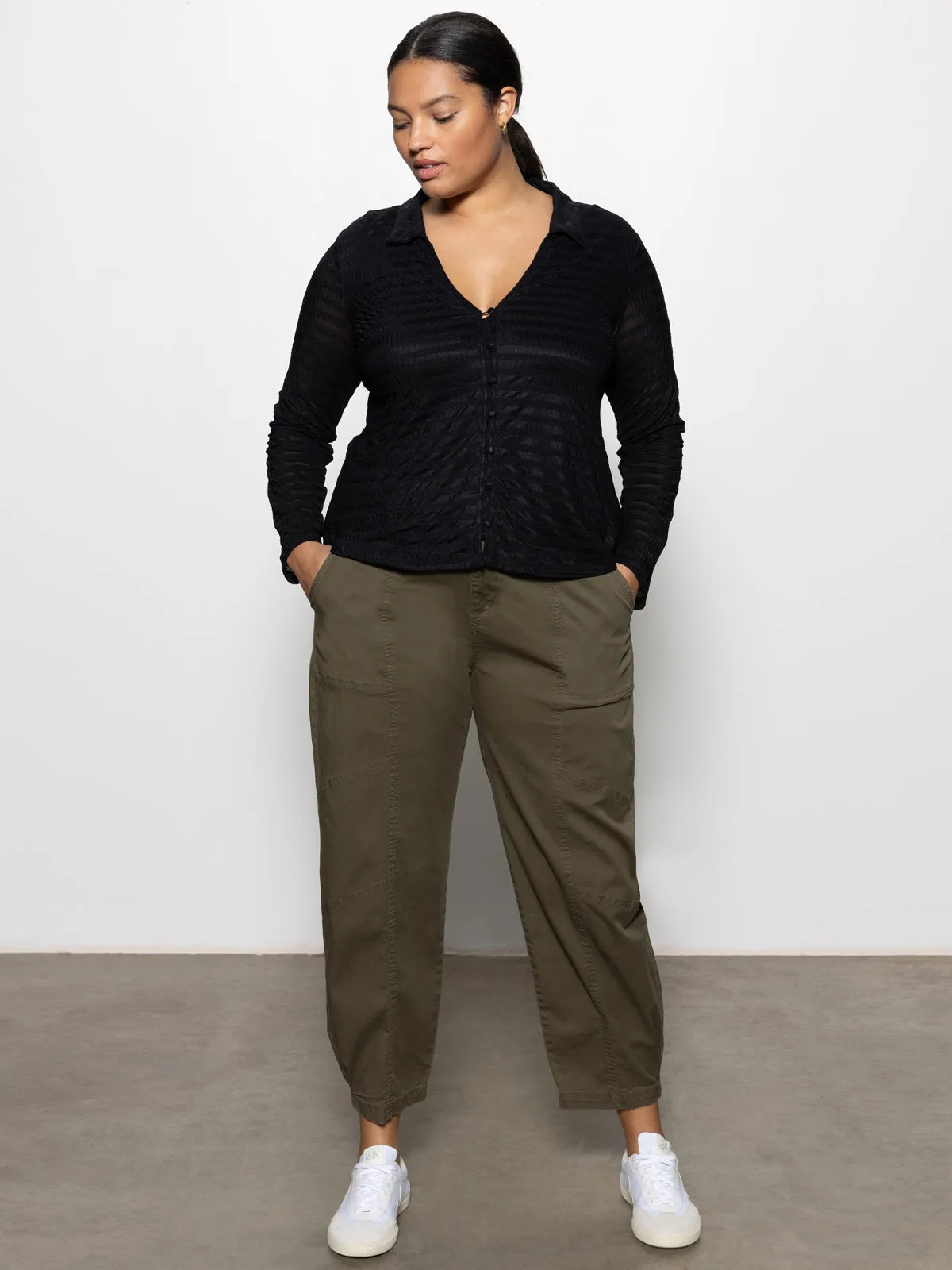 Lined interior EcoFriendlyBlend Sahara Tapered Standard Rise Pant Burnt Olive Extended Sizing