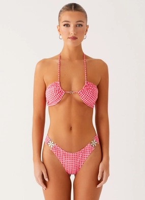 Saint Lucia Bikini Bottoms - Pink Check Water Repellent Zipper vacation