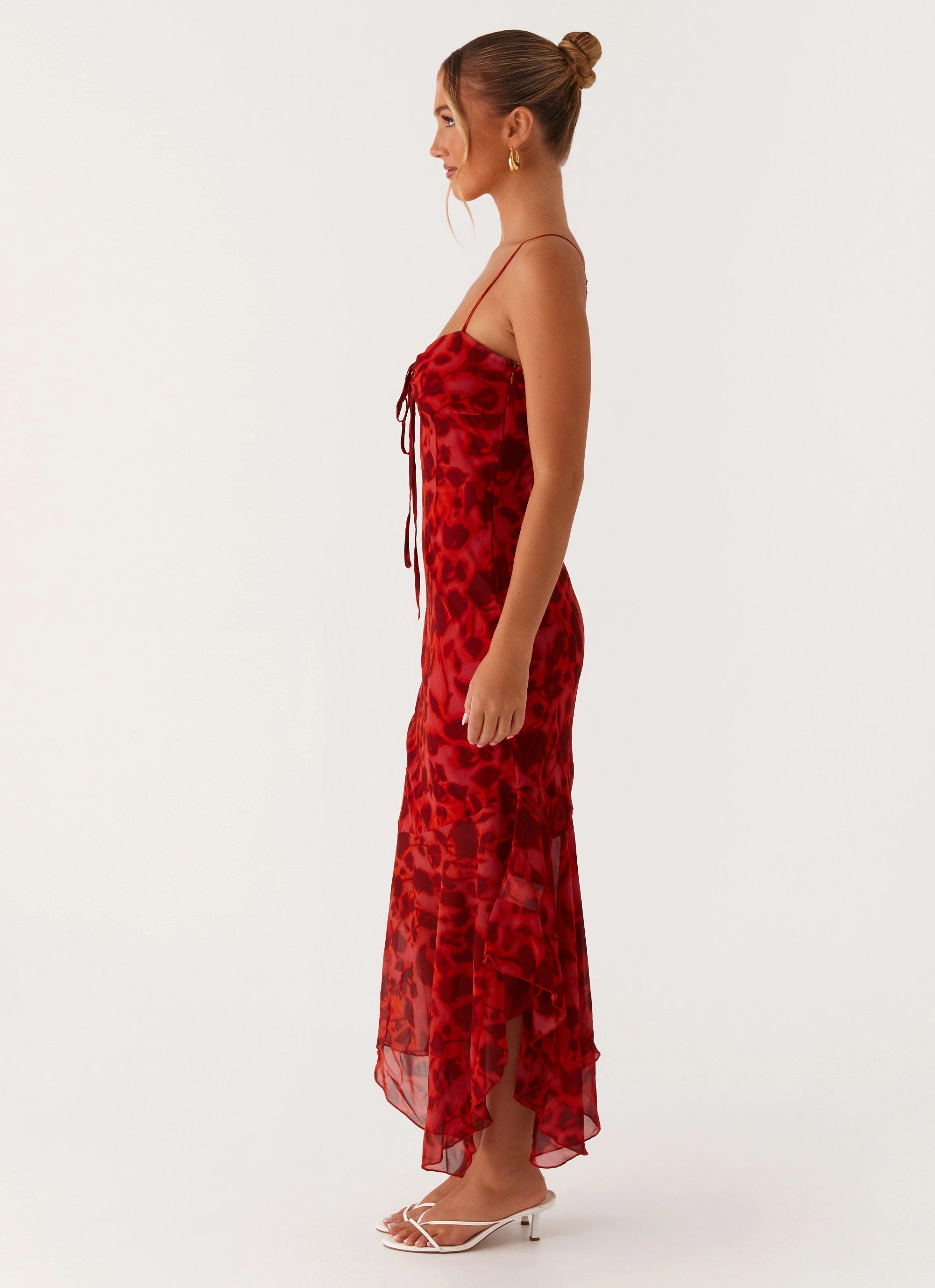 Sheer Light Stylish Silhouette Sally Midi Dress - Deep Red Floral