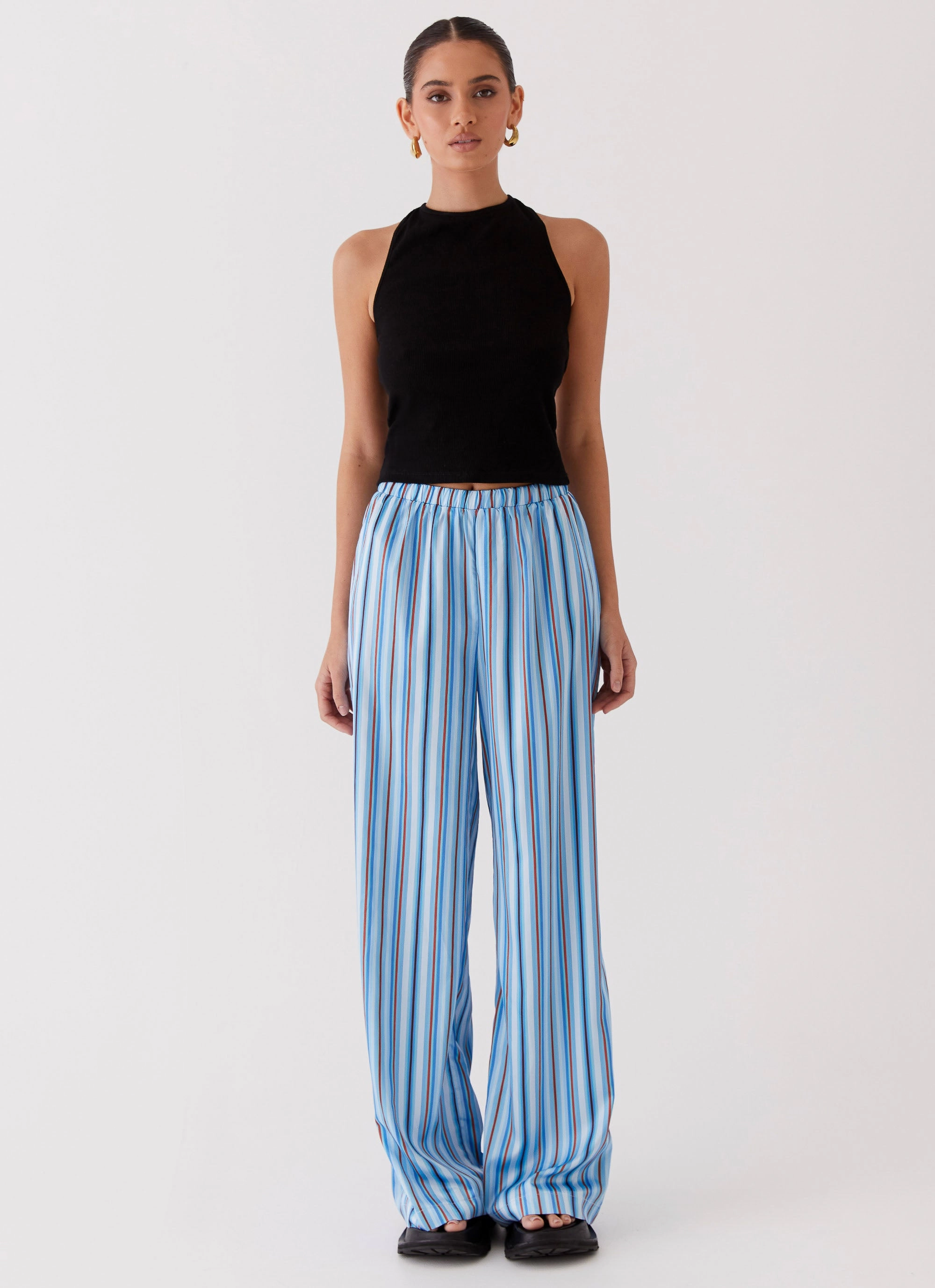 Wool blend Chic Style Salta Satin Pants - Blue Stripe