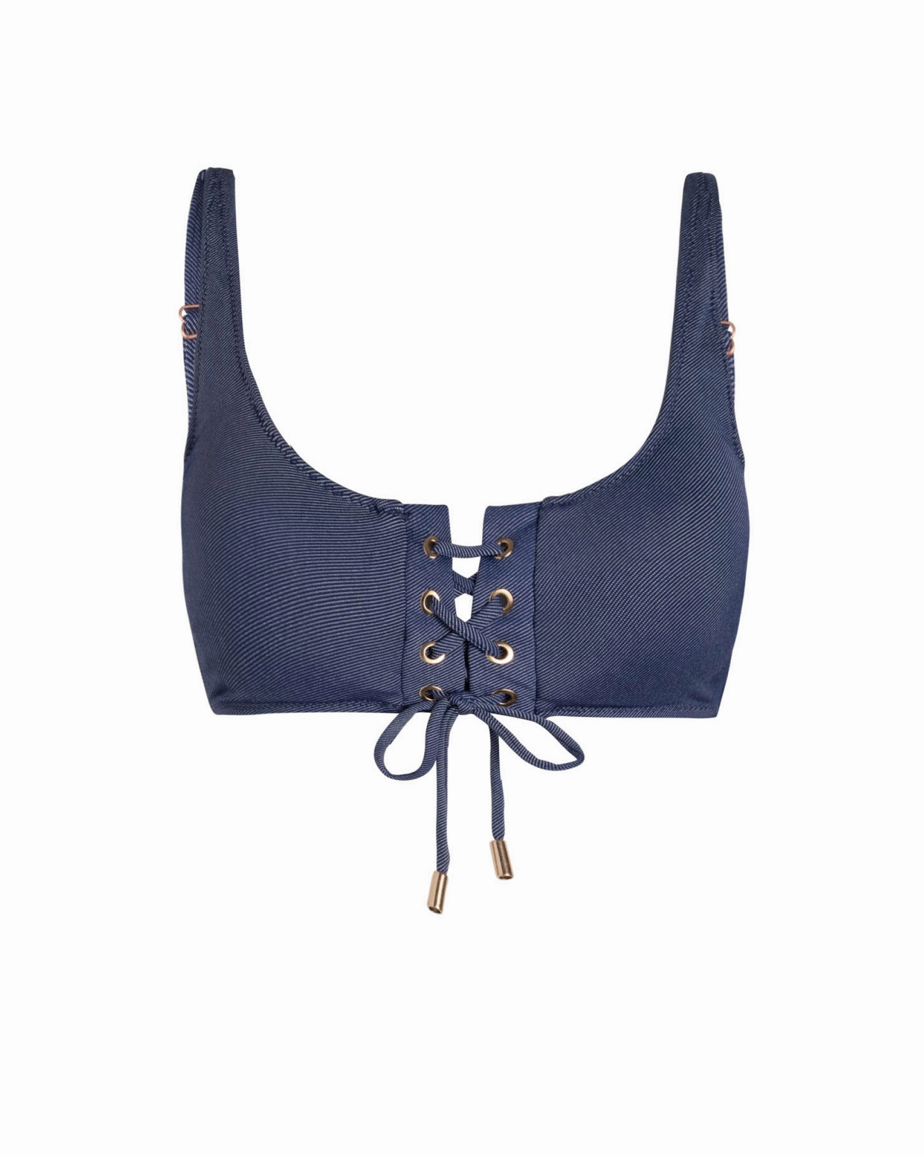 Samara Top In Indigo Twill Abrasion Free Edging