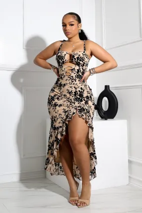 Sariah Velvet Burnout Cutout Maxi Dress Cool Comfort