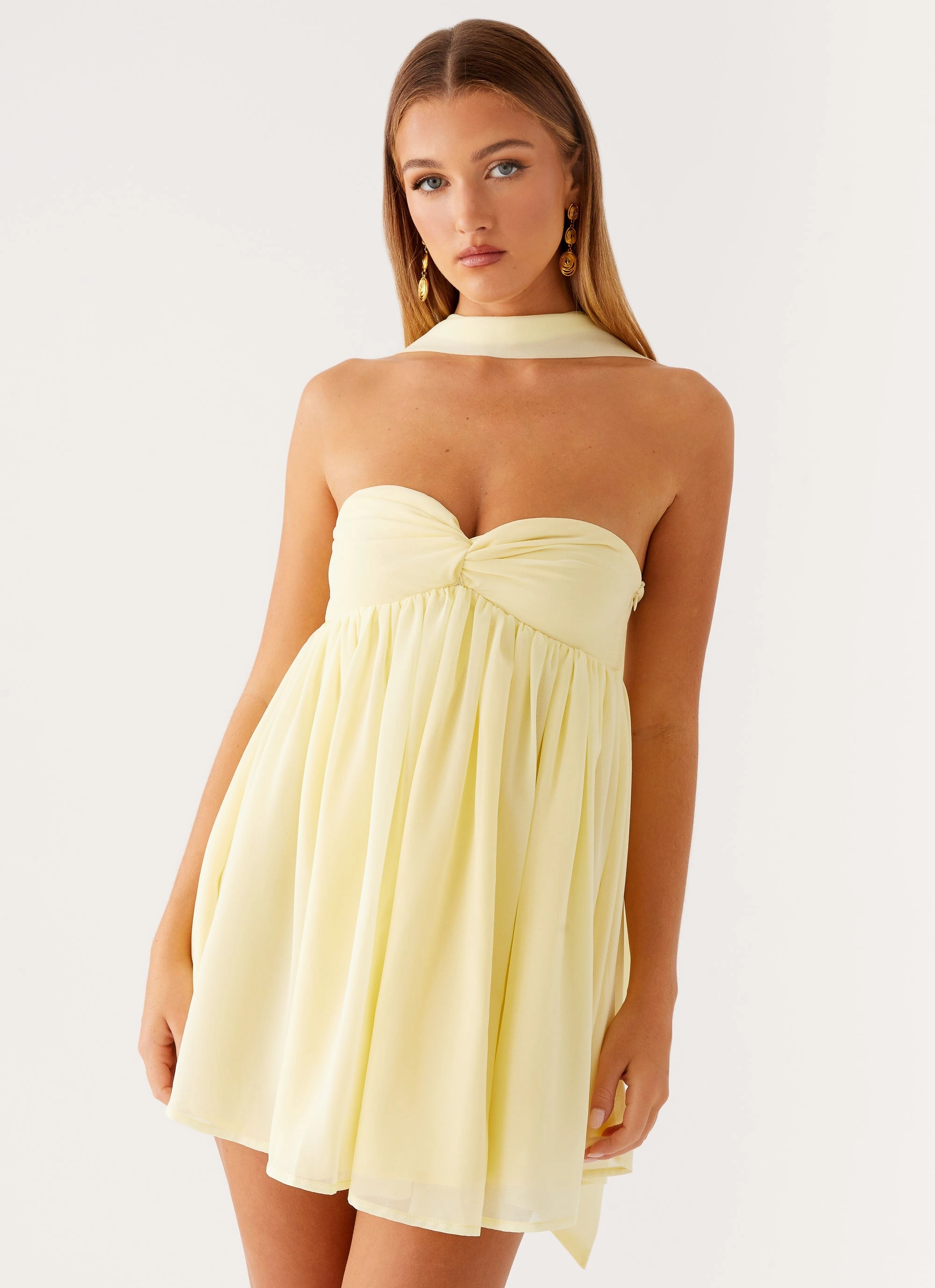 Saturn Mini Dress - Yellow Neutral Tone Silicone Grip Trim
