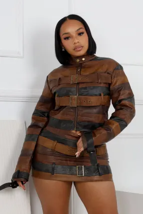 Weekend Wear Savanna PU Color Block Jacket