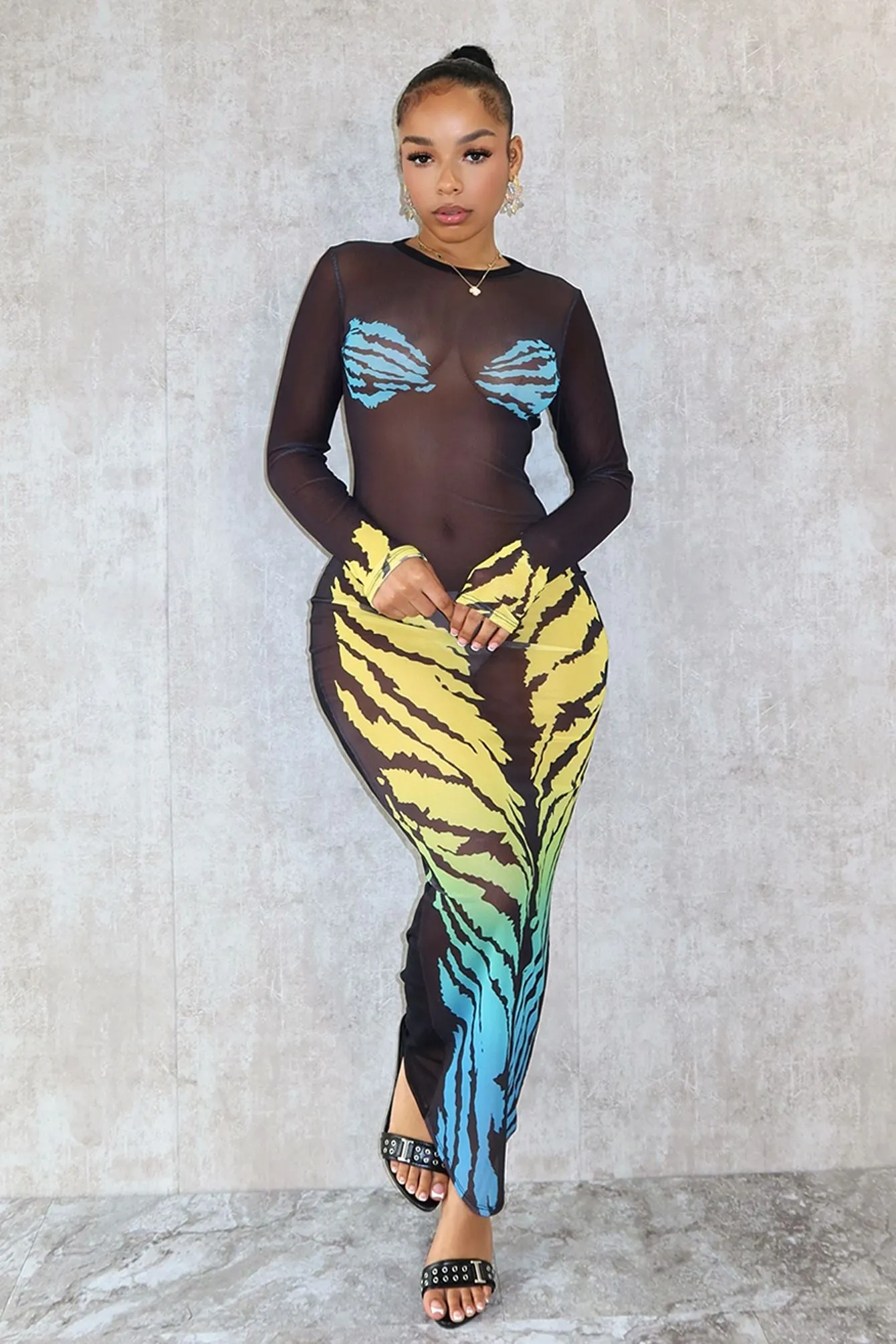 Say My Name Mesh Print Dress Luxe Wear Evening Motion