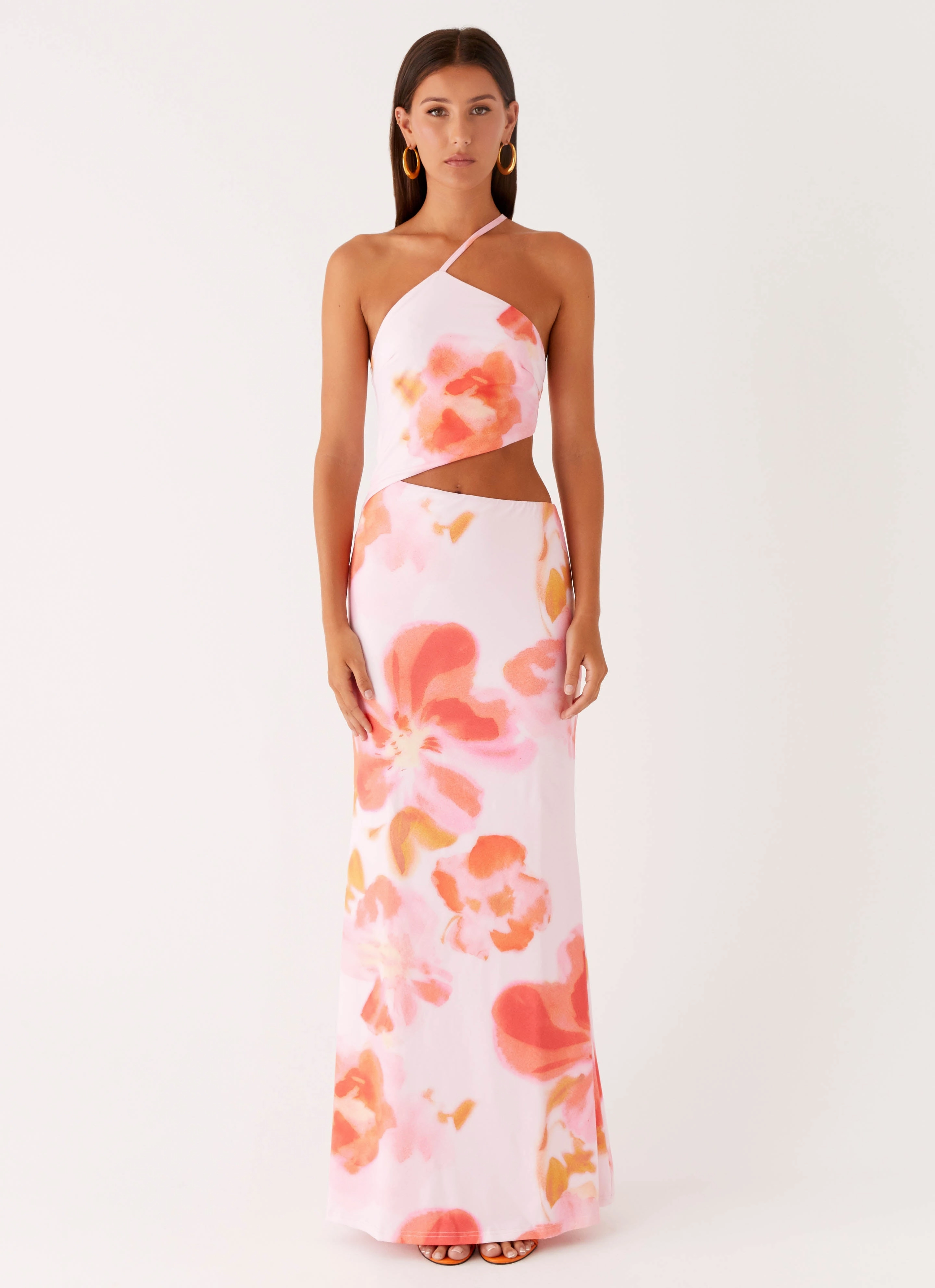 Feminine Charm Formal Aura Riano Cut Out Maxi Dress - Blushing Blossom