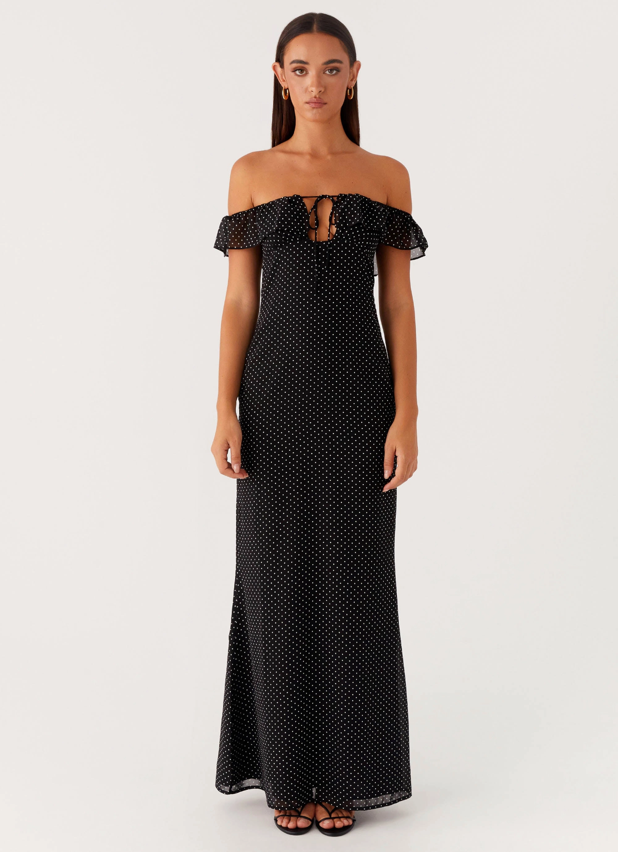 Trend Fit Stream Cut Scarlet Cherry Maxi Dress - Black Polka Dot