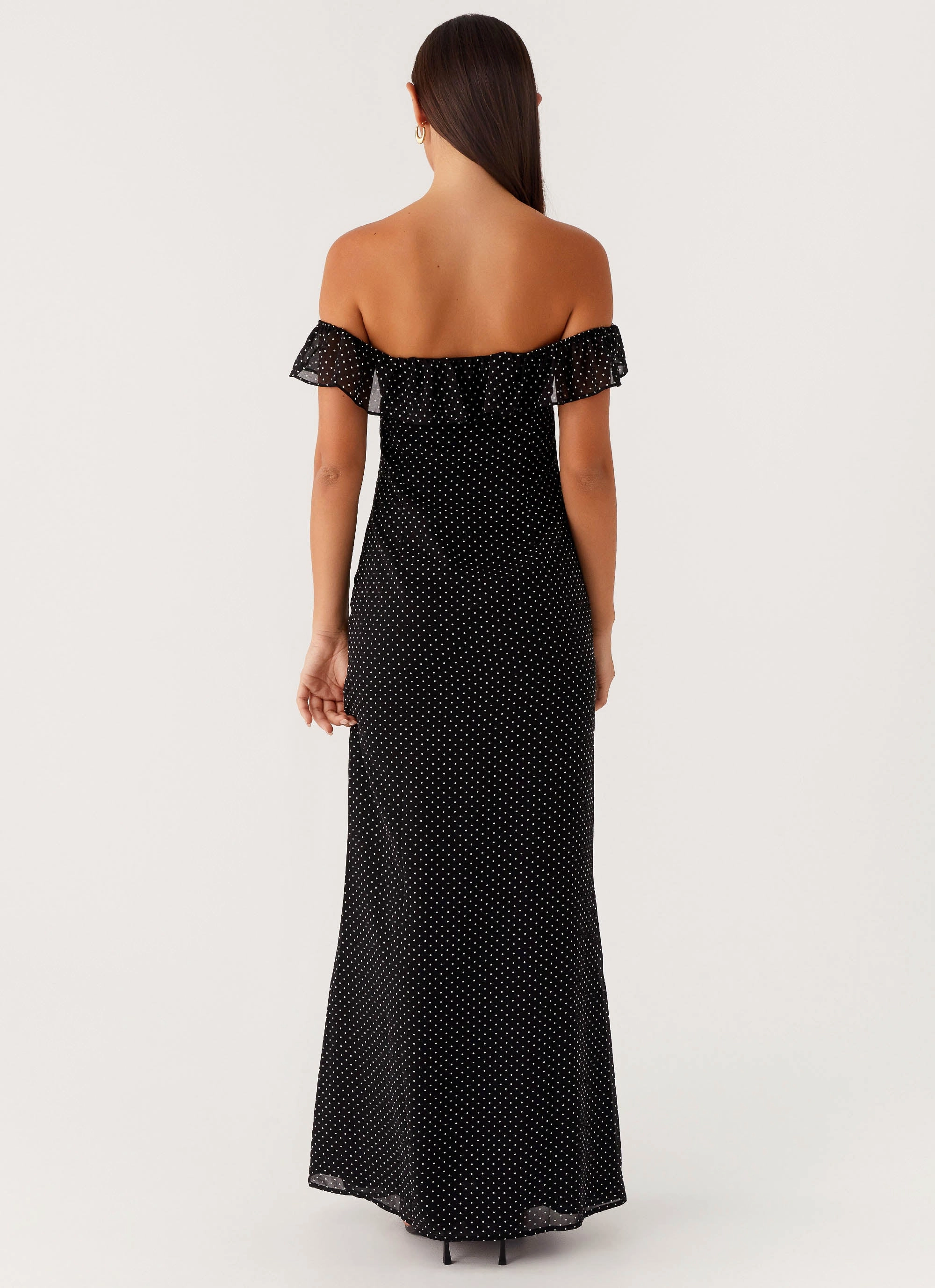 Scarlet Cherry Maxi Dress - Black Polka Dot Subtle Lines