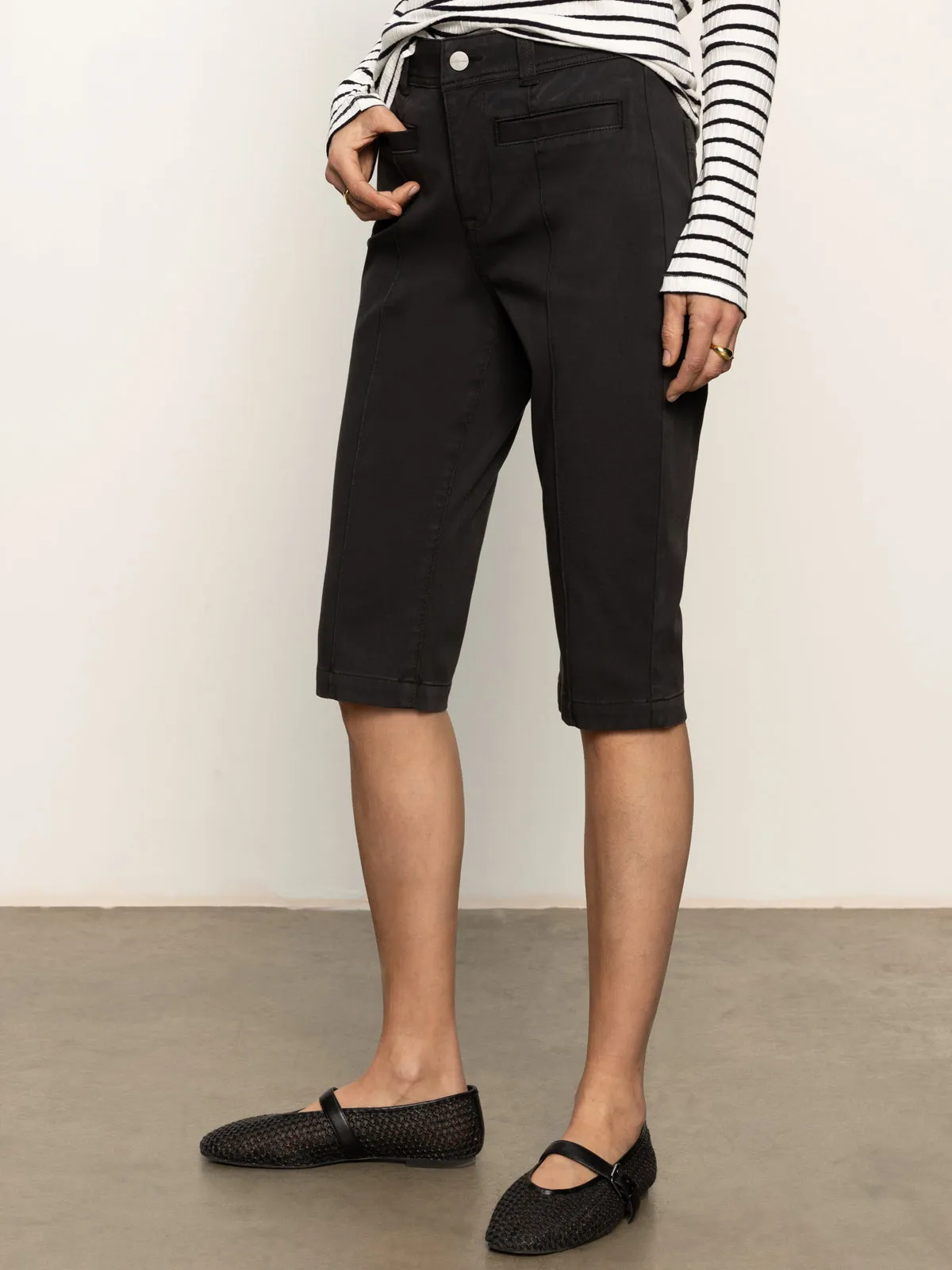 Versatile Layering ReinforcedHemline Sculpted Decks High Rise Capri Pant Black