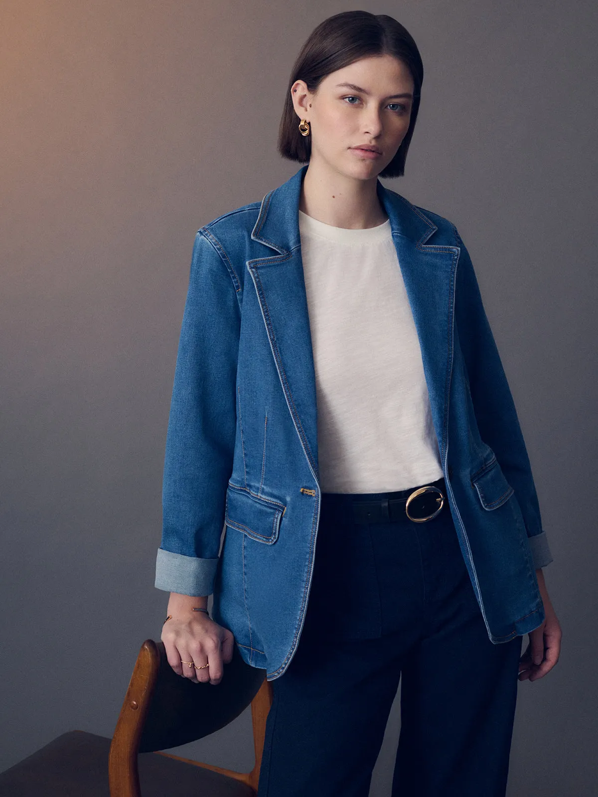 SlubTexture Softened Edges Sculpted Denim Blazer Best In Show
