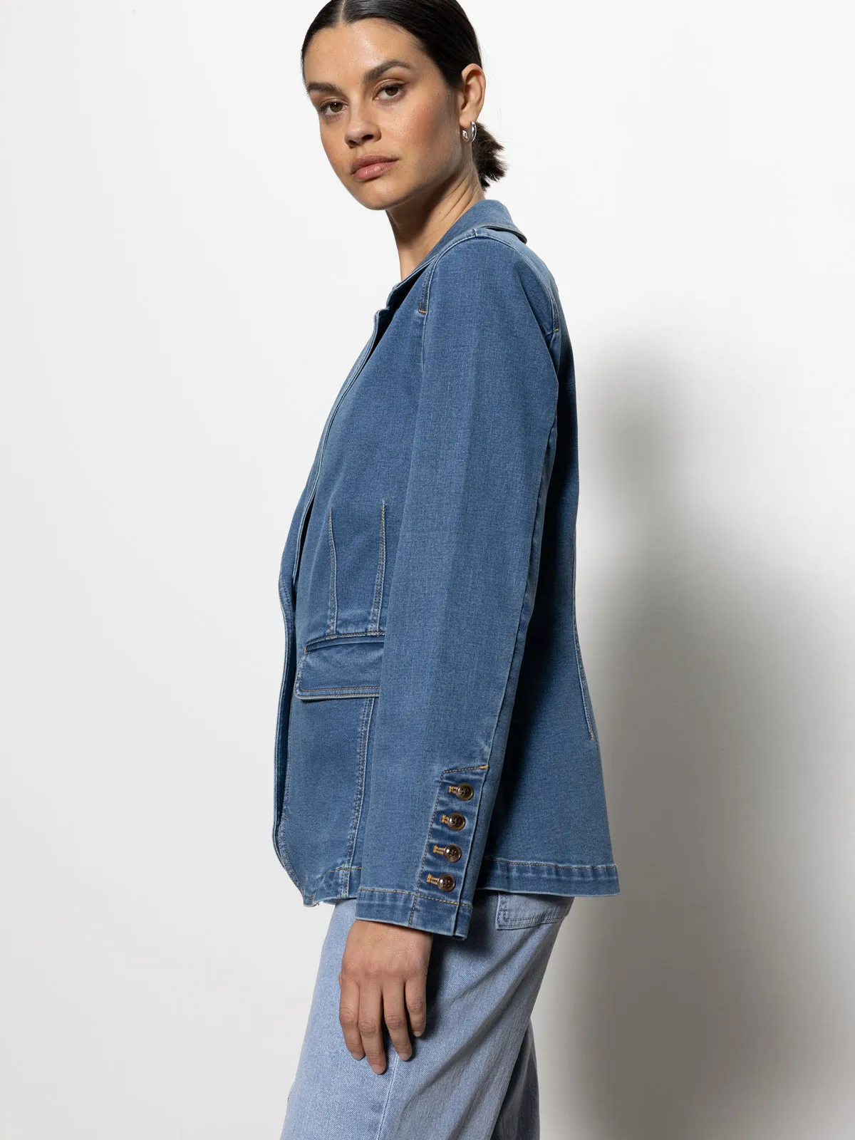 Sculpted Denim Blazer Best In Show Fade Resistant Treatment
