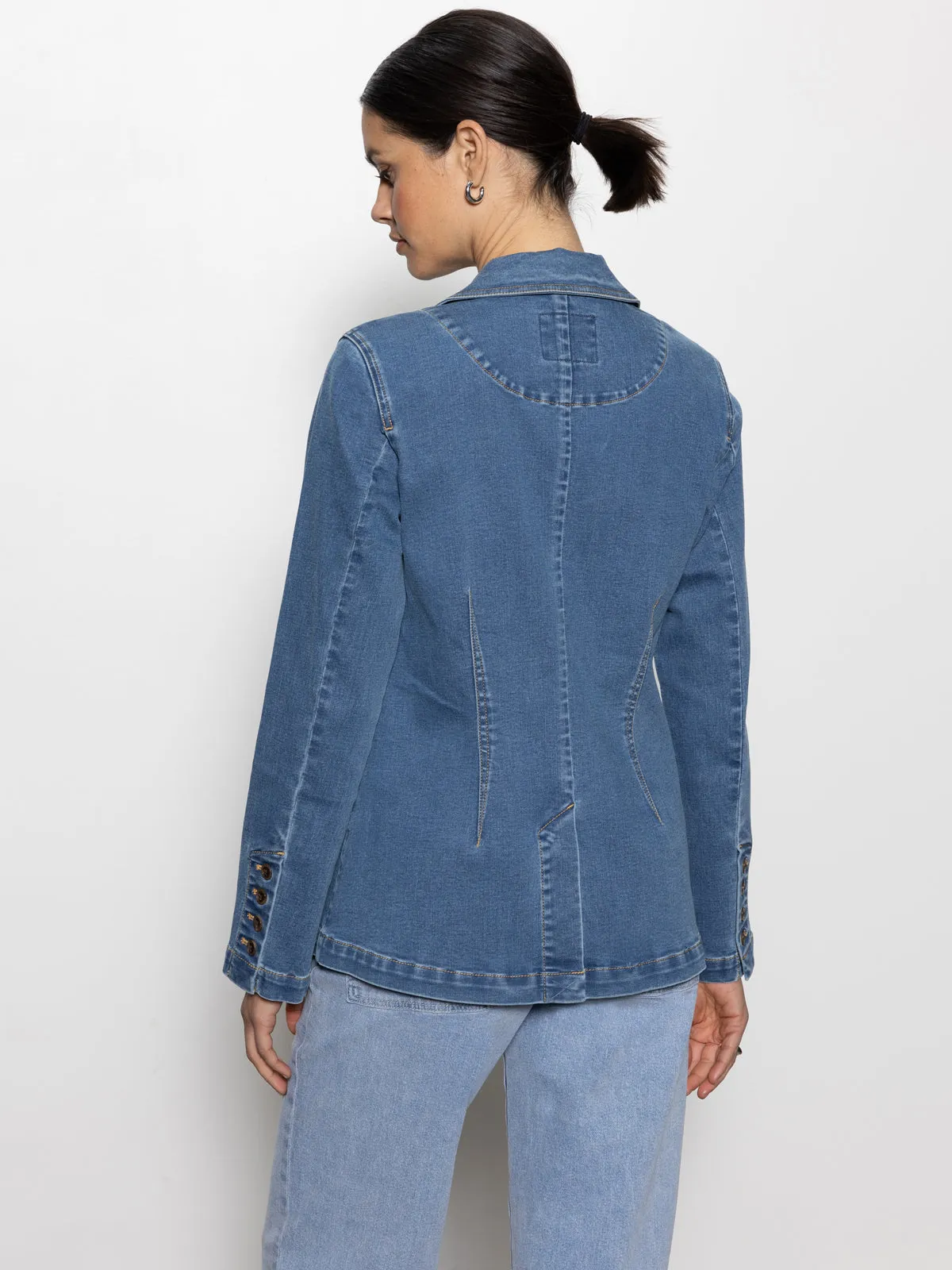Garment Washed Finish Sculpted Denim Blazer Best In Show