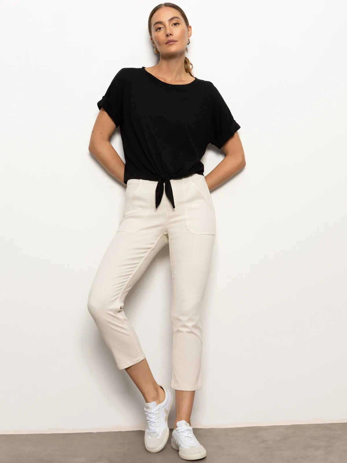 Sculpted Hayden Standard Rise Straight Crop Pants Light Oat Reinforced Pockets LightweightConstruction