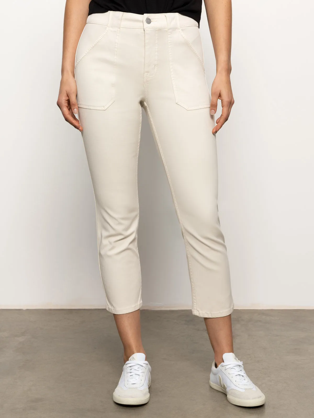 Bi Stretch Fabric Sculpted Hayden Standard Rise Straight Crop Pants Light Oat