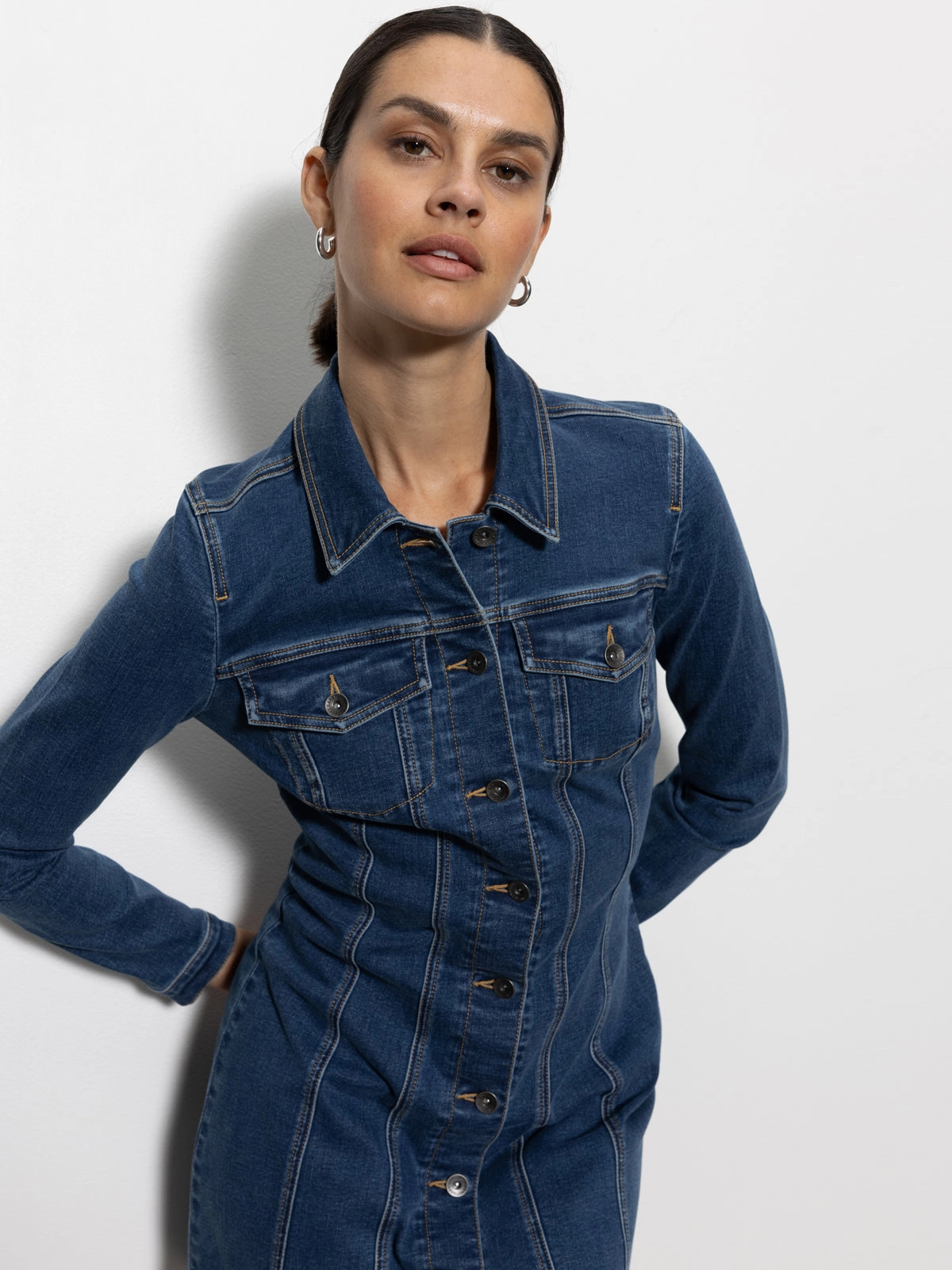 Sculpted Denim Mini Dress Royalty Bound Edges