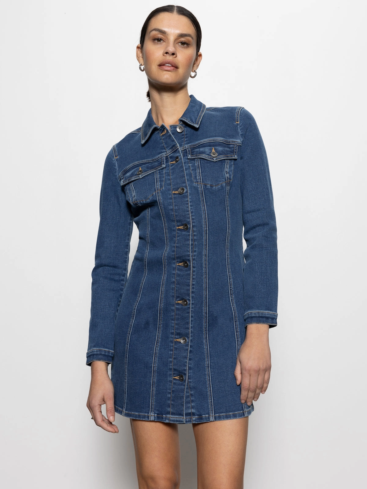 TemperatureRegulatingLining Bonded Seam Tape Sculpted Denim Mini Dress Royalty
